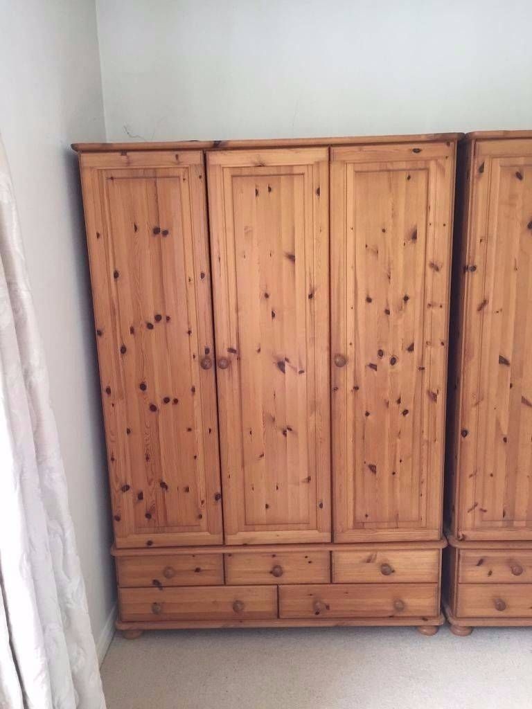 Solid Pine Triple 3 Door Wardrobe With Draws | In Luton Intended For 3 Door Pine Wardrobes (View 7 of 15)