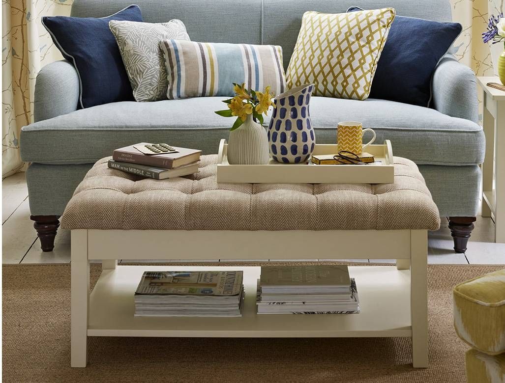 Square White Faux Leather Coffee Table Using White Wooden Cabriole Within Footstool Coffee Tables (View 18 of 30)