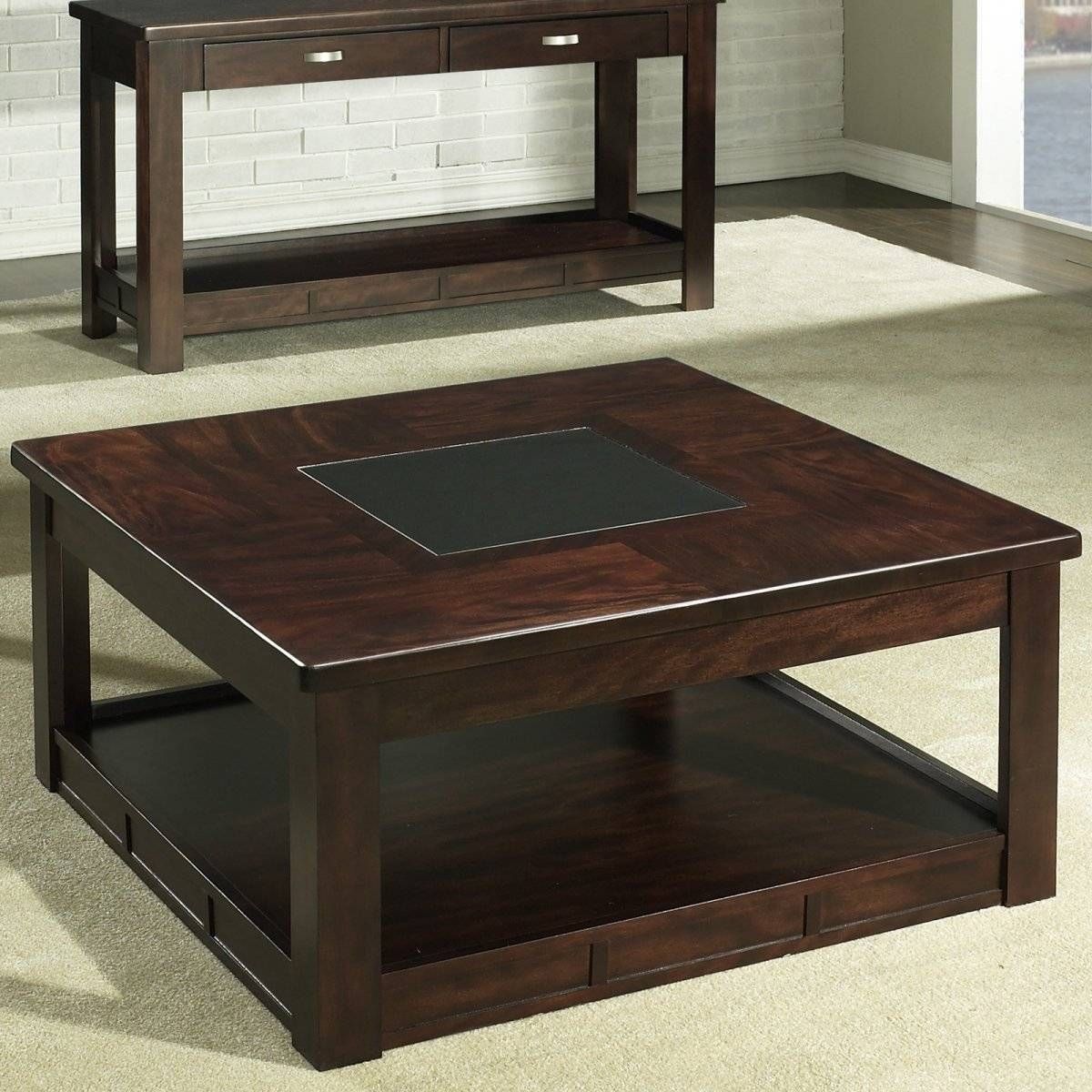 Square Wood Coffee Table With Drawers And Glass Top – Jericho For Square Coffee Tables With Drawers (View 3 of 30)