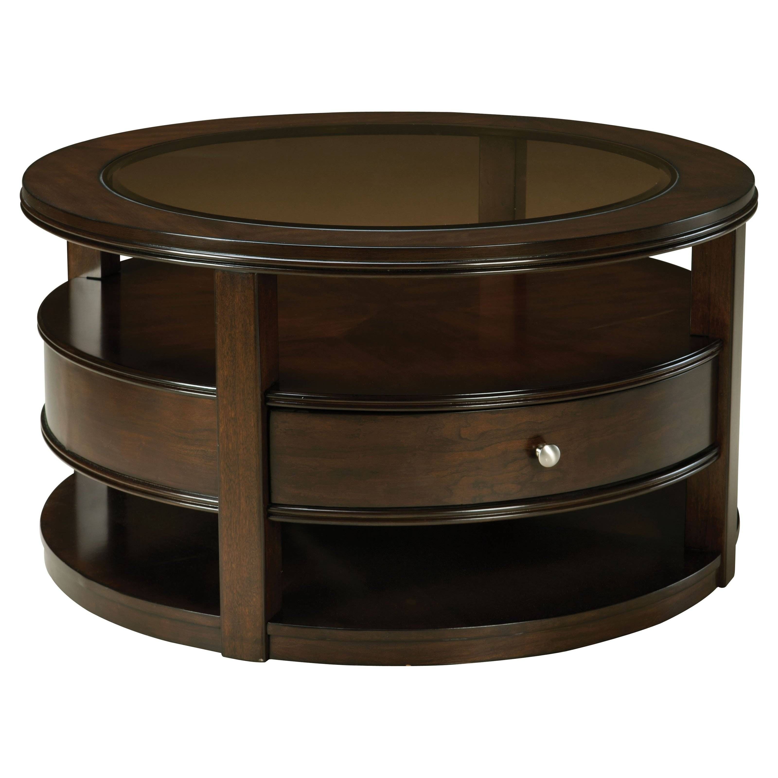 Standard Furniture Spencer Round Wood And Glass Top Coffee Table Regarding Round Coffee Tables With Drawers (View 3 of 30)