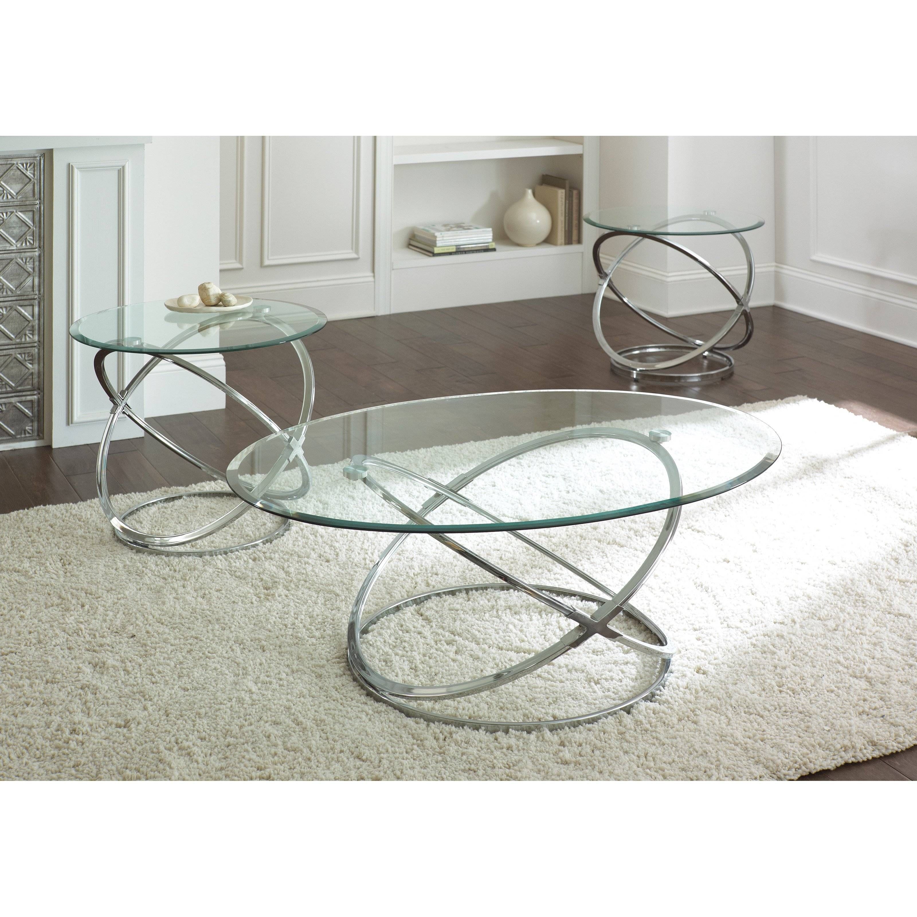 Steve Silver Orion Oval Chrome And Glass Coffee Table Set With Regard To Glass And Silver Coffee Tables (Photo 2 of 30)