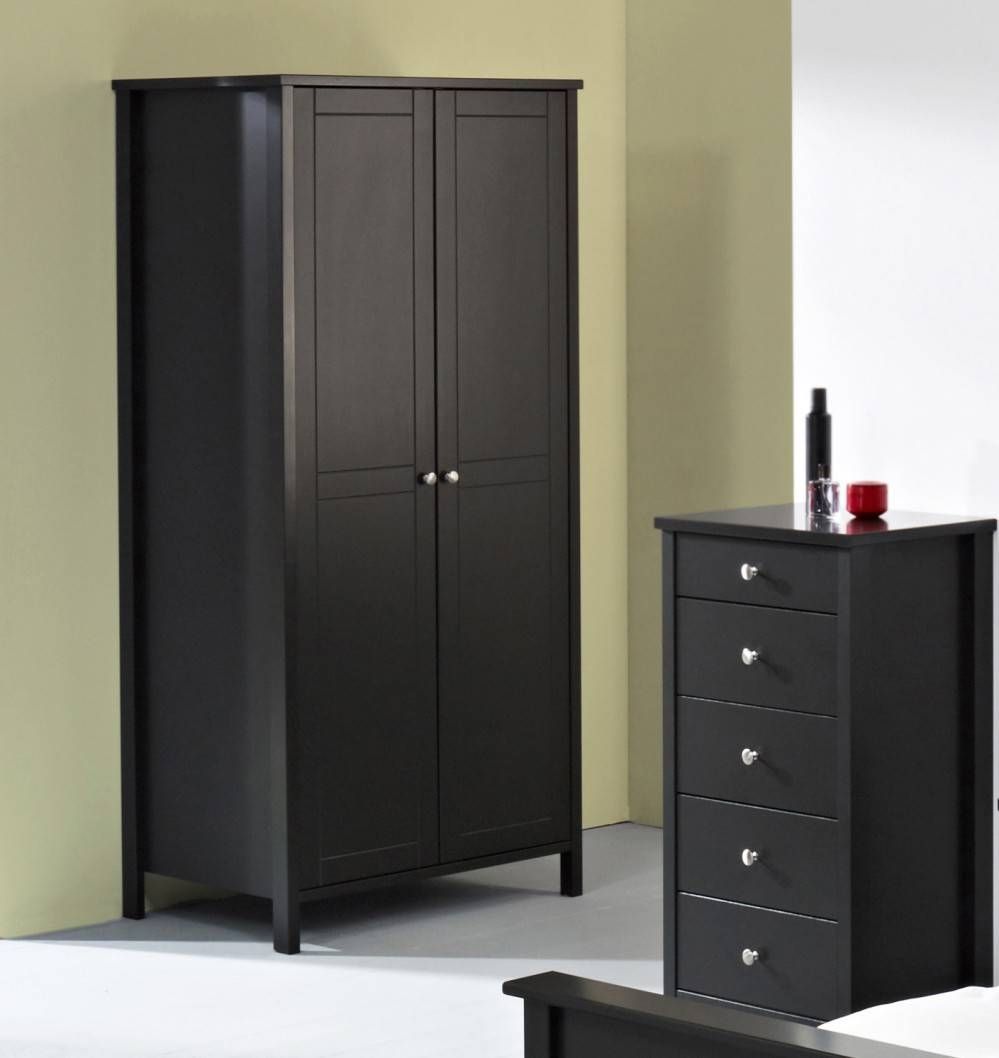 Stockholm 2 Door Wardrobe, Black Double Wardrobe With Shelf And Intended For Double Hanging Rail Wardrobes (Photo 18 of 30)