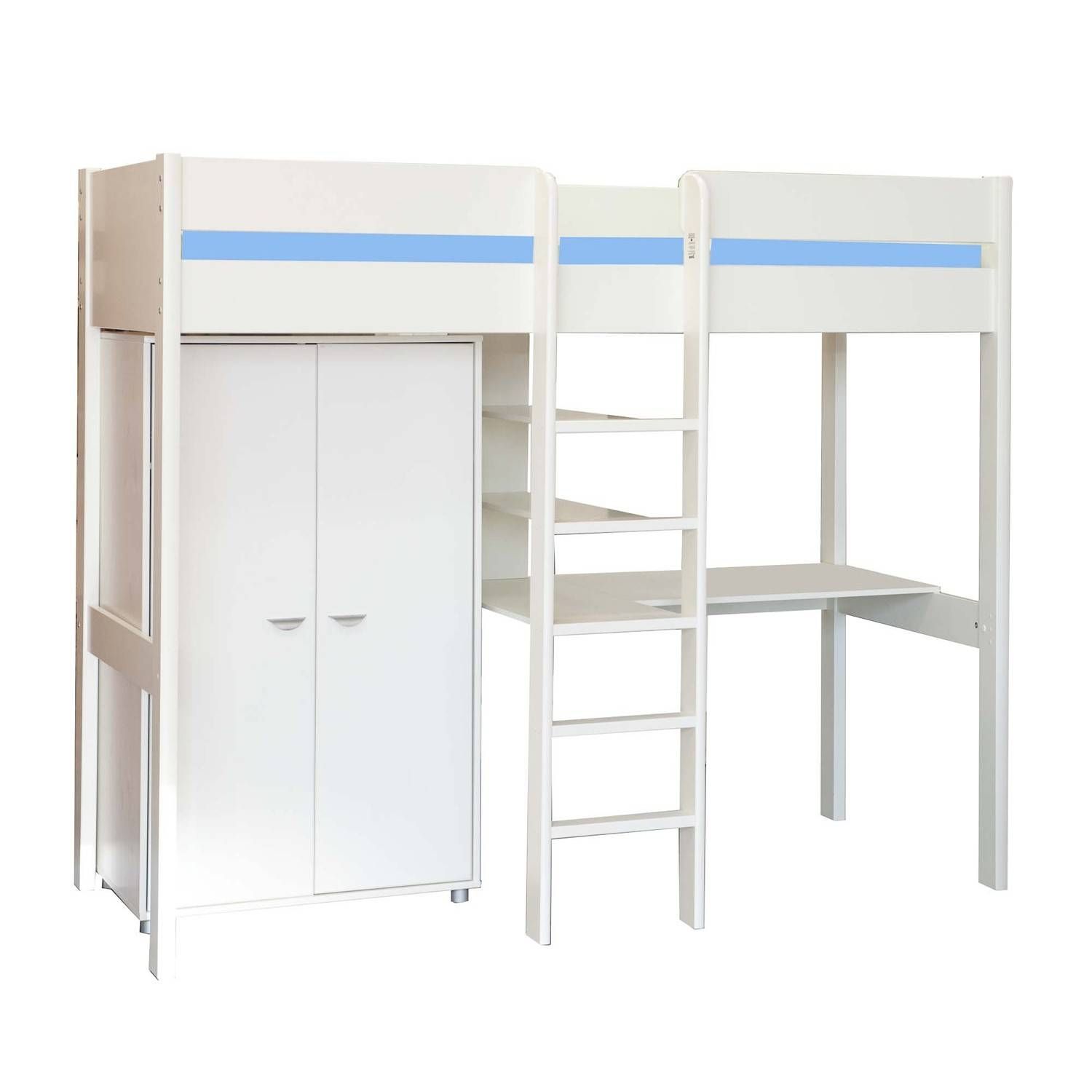 Stompa High Sleeper With Desk & Wardrobe White – Glasswells Regarding Stompa Wardrobes (Photo 10 of 15)