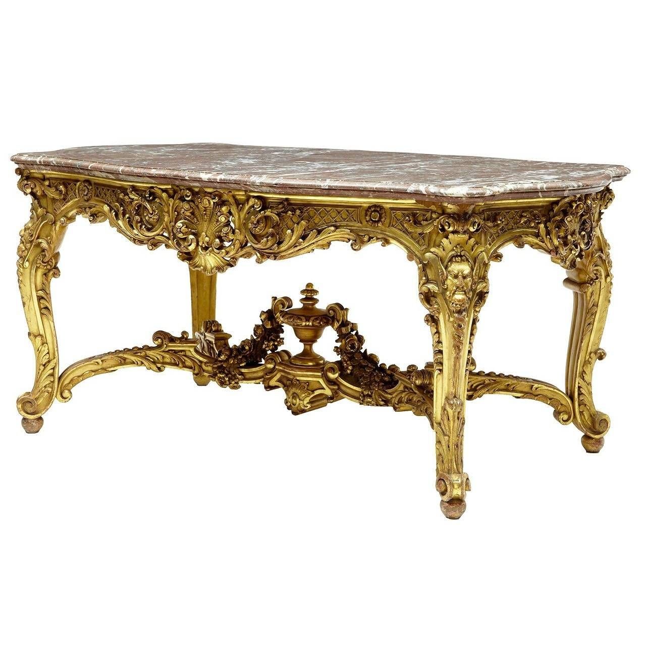Stunning 19th Century French Carved Wood Gilt Baroque Center Table For Baroque Coffee Tables (View 10 of 11)