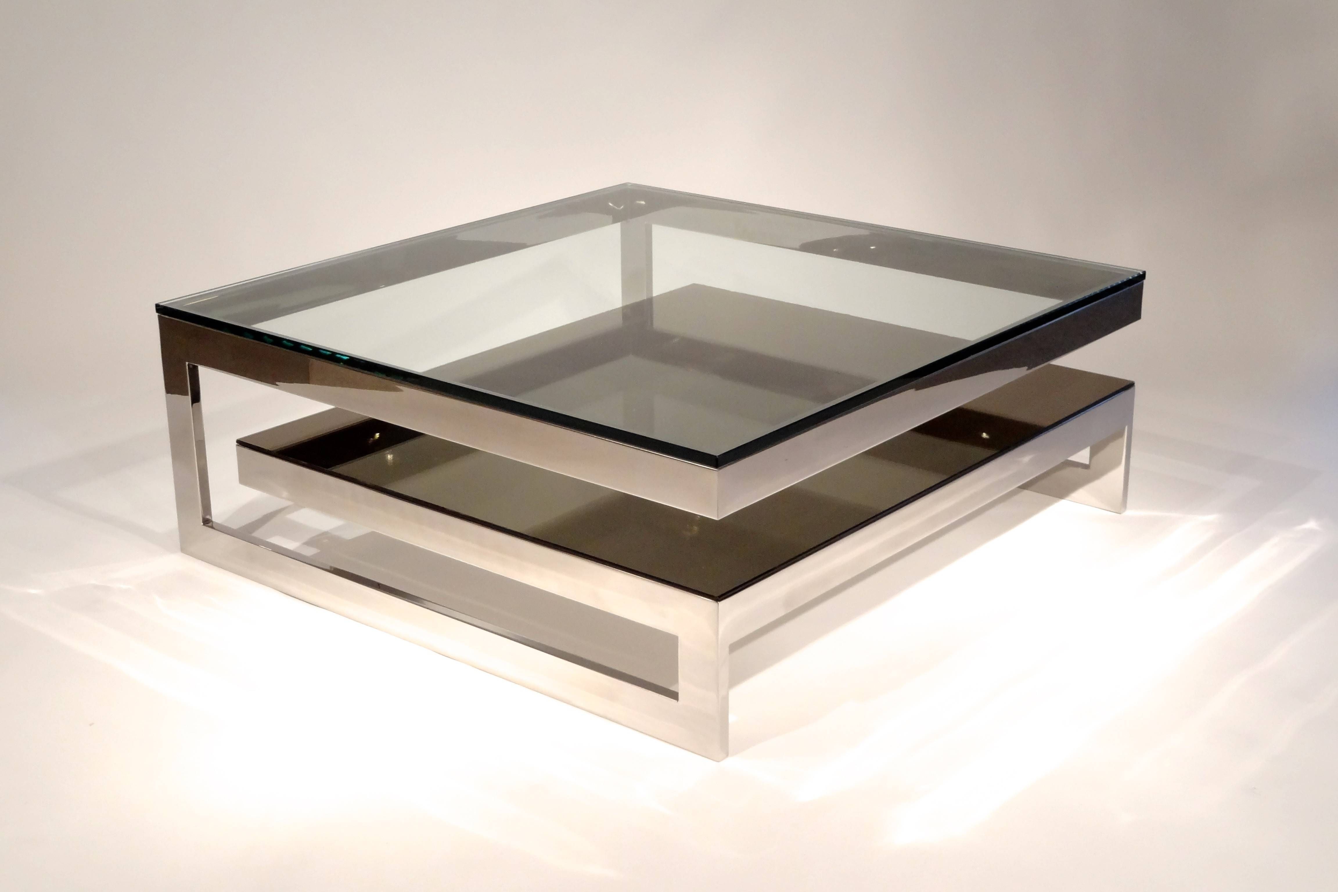 Sturdy Modern Glass Coffee Table Metal Legs Construction 4 Legs Intended For Chrome And Wood Coffee Tables (View 9 of 30)