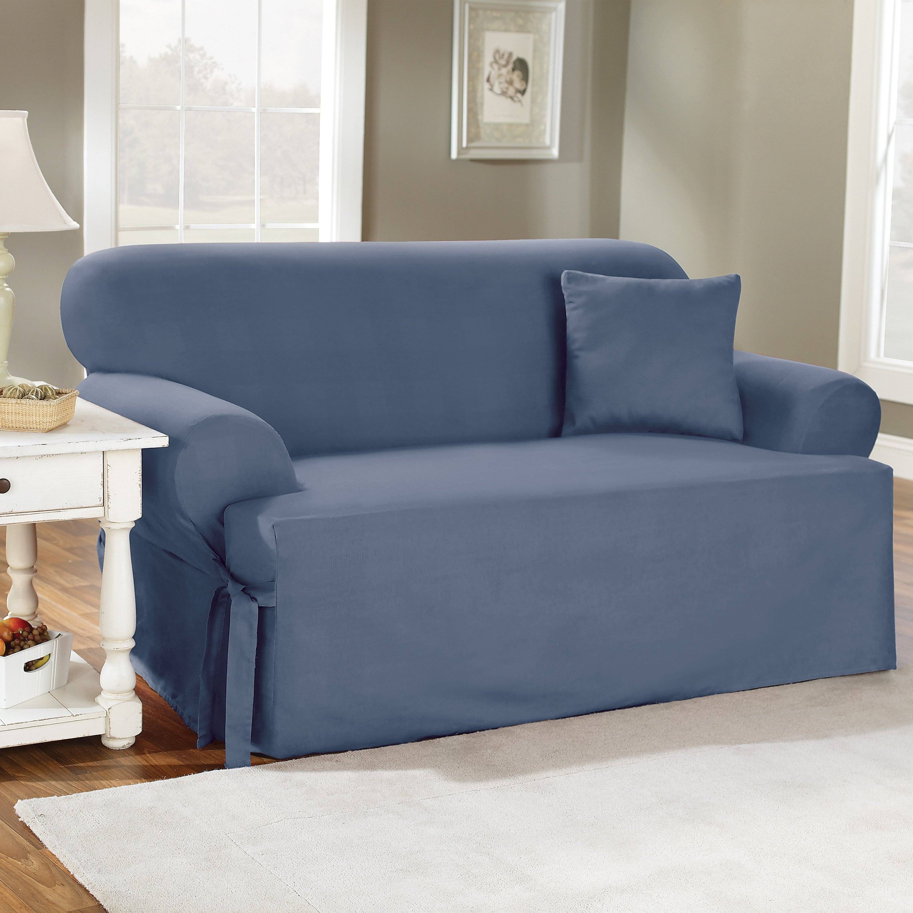 Sure Fit Cotton Duck T Cushion Sofa Slipcover | Hayneedle Intended For Sofa Cushions (Photo 16 of 30)