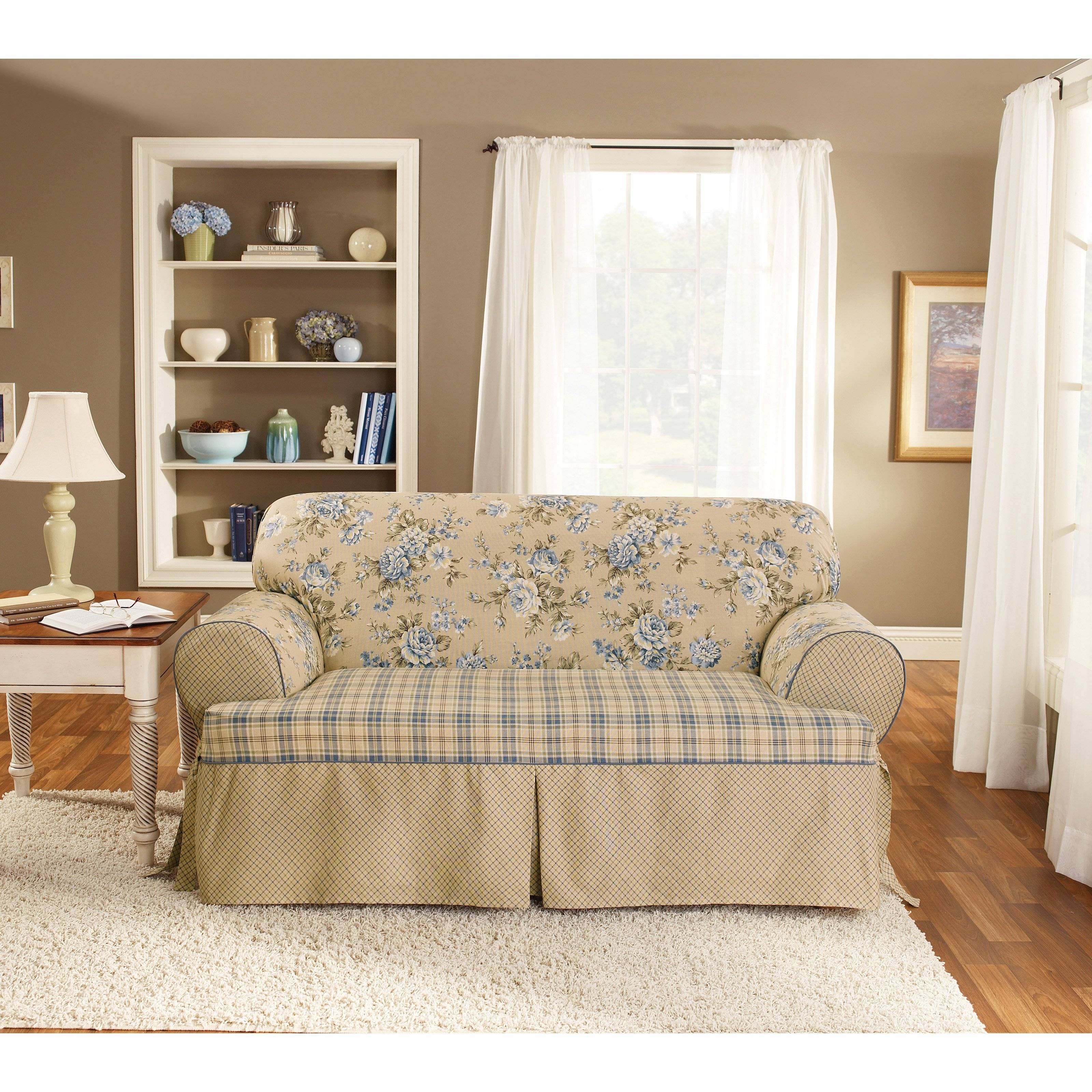 Sure Fit Lexington T Cushion One Piece Loveseat Slipcover | Hayneedle Throughout Sofa Loveseat Slipcovers (View 29 of 30)