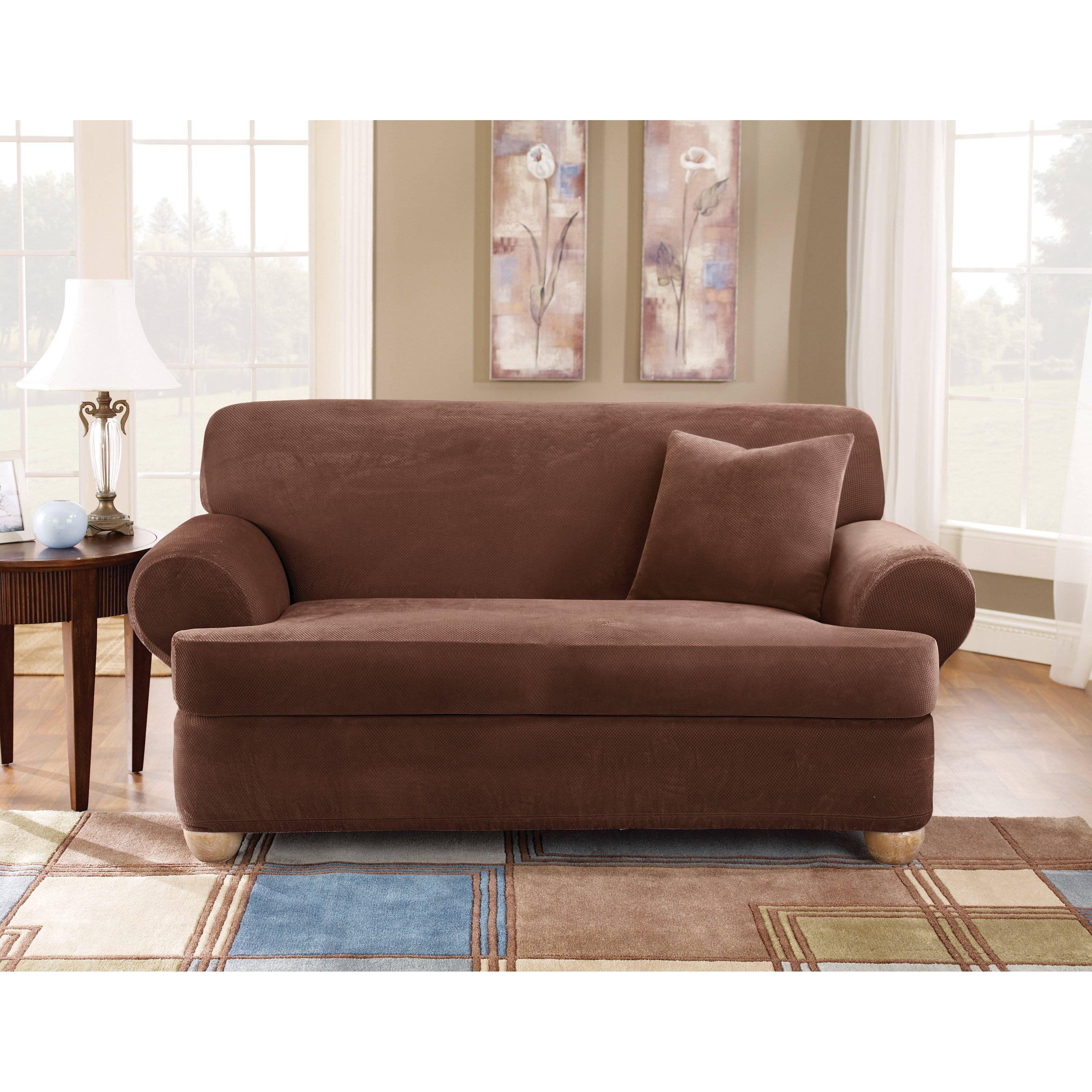 Sure Fit Stretch Pique T Cushion Three Piece Sofa Slipcover Pertaining To Walmart Slipcovers For Sofas (View 16 of 30)
