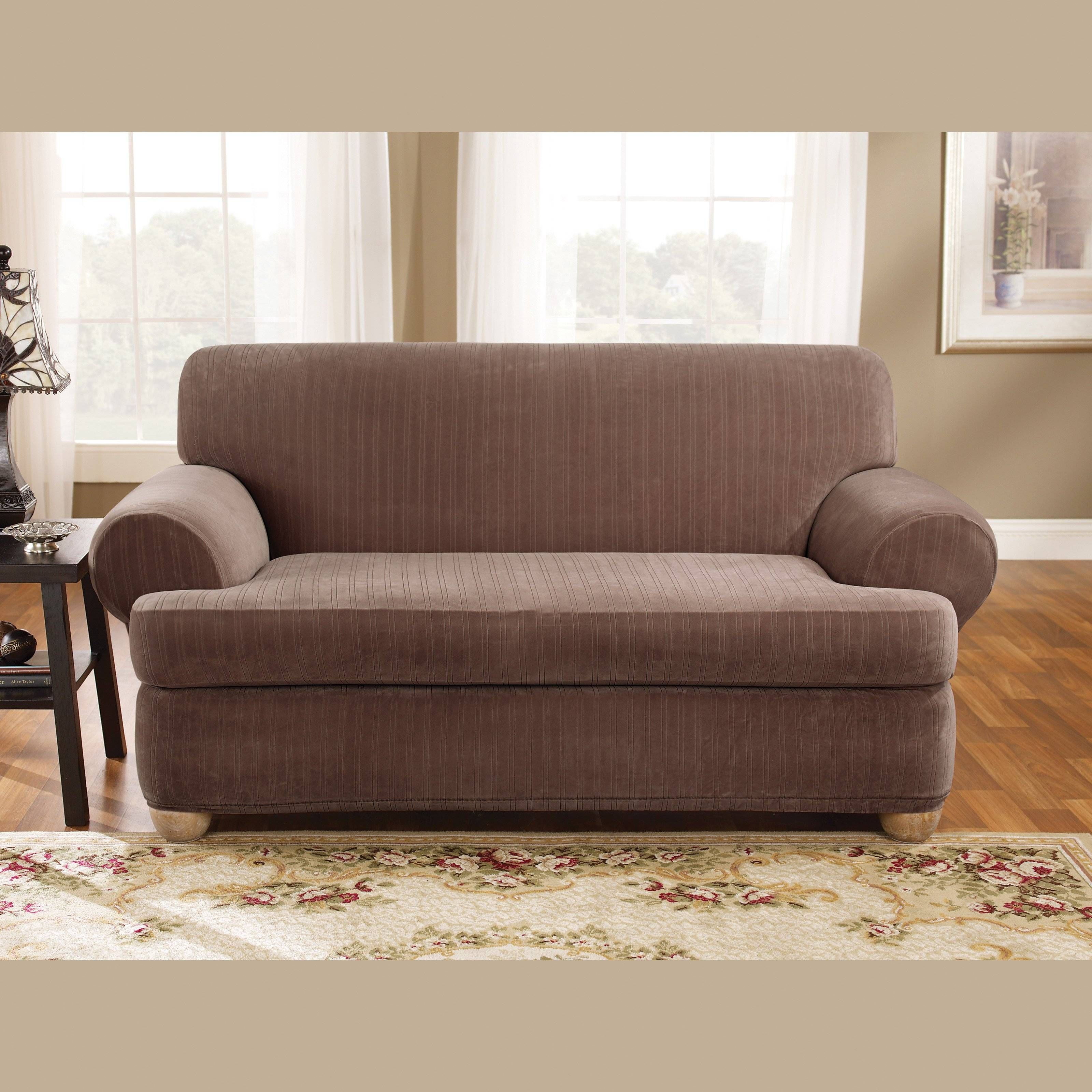 Sure Fit Stretch Pique T Cushion Two Piece Sofa Slipcover | Hayneedle Intended For 2 Piece Sofa Covers (View 6 of 30)