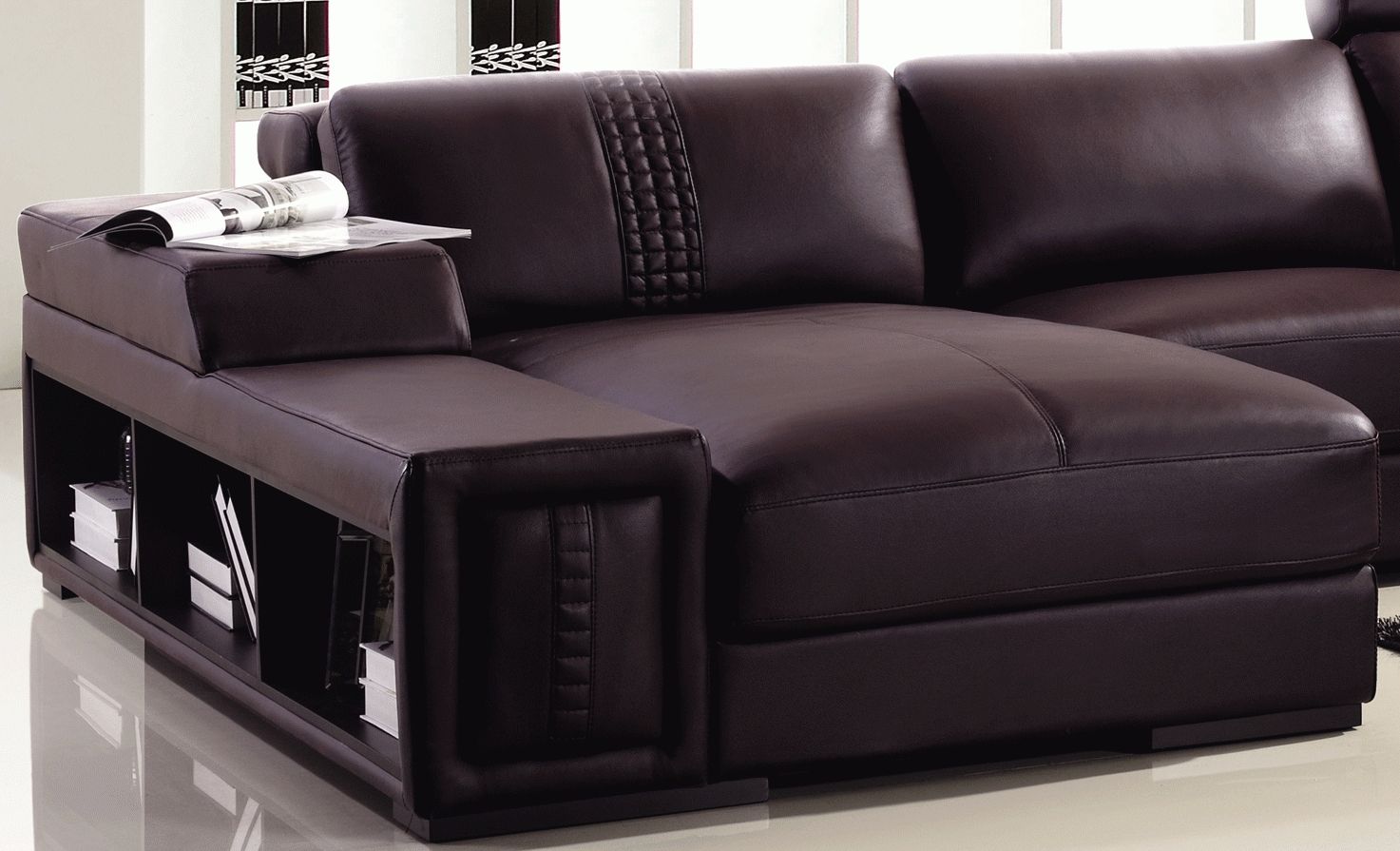T132 Mini Modern Brown Leather Sectional Sofa Throughout Media Room Sectional Sofas (View 16 of 25)
