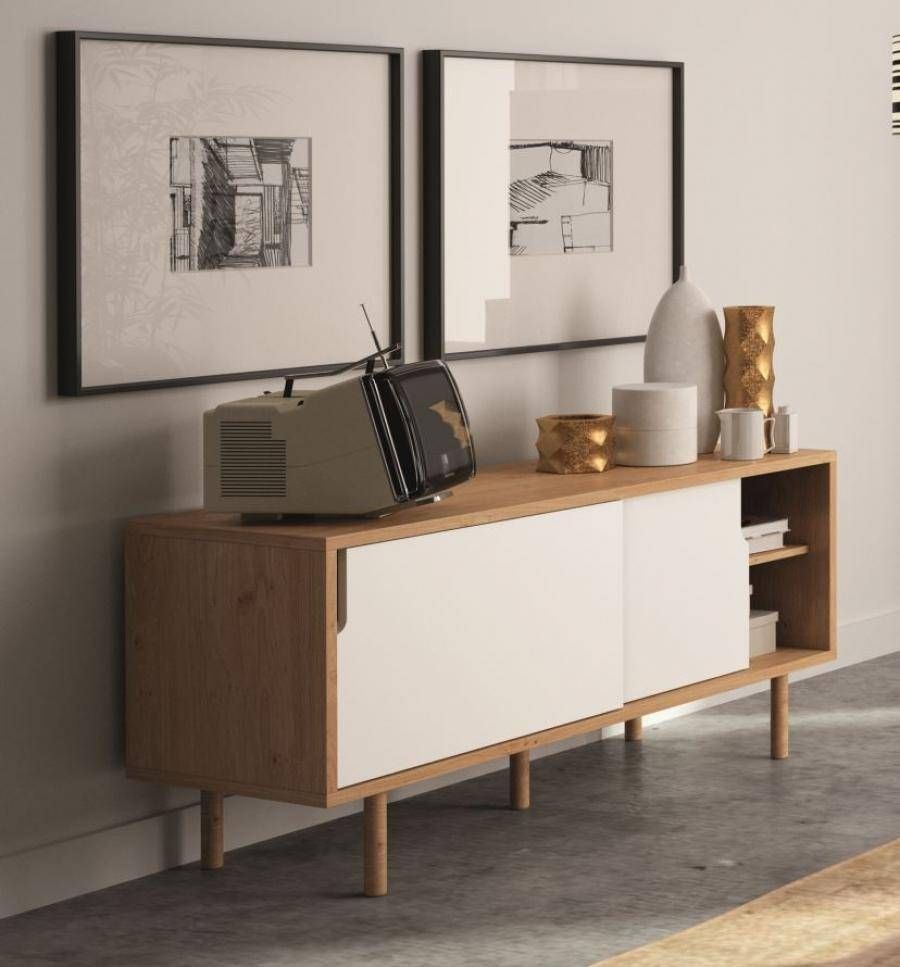 Temahome Dann, Walnut Or Oak Sideboard With Grey+ White Sliding Pertaining To Sideboards Tv (View 28 of 30)