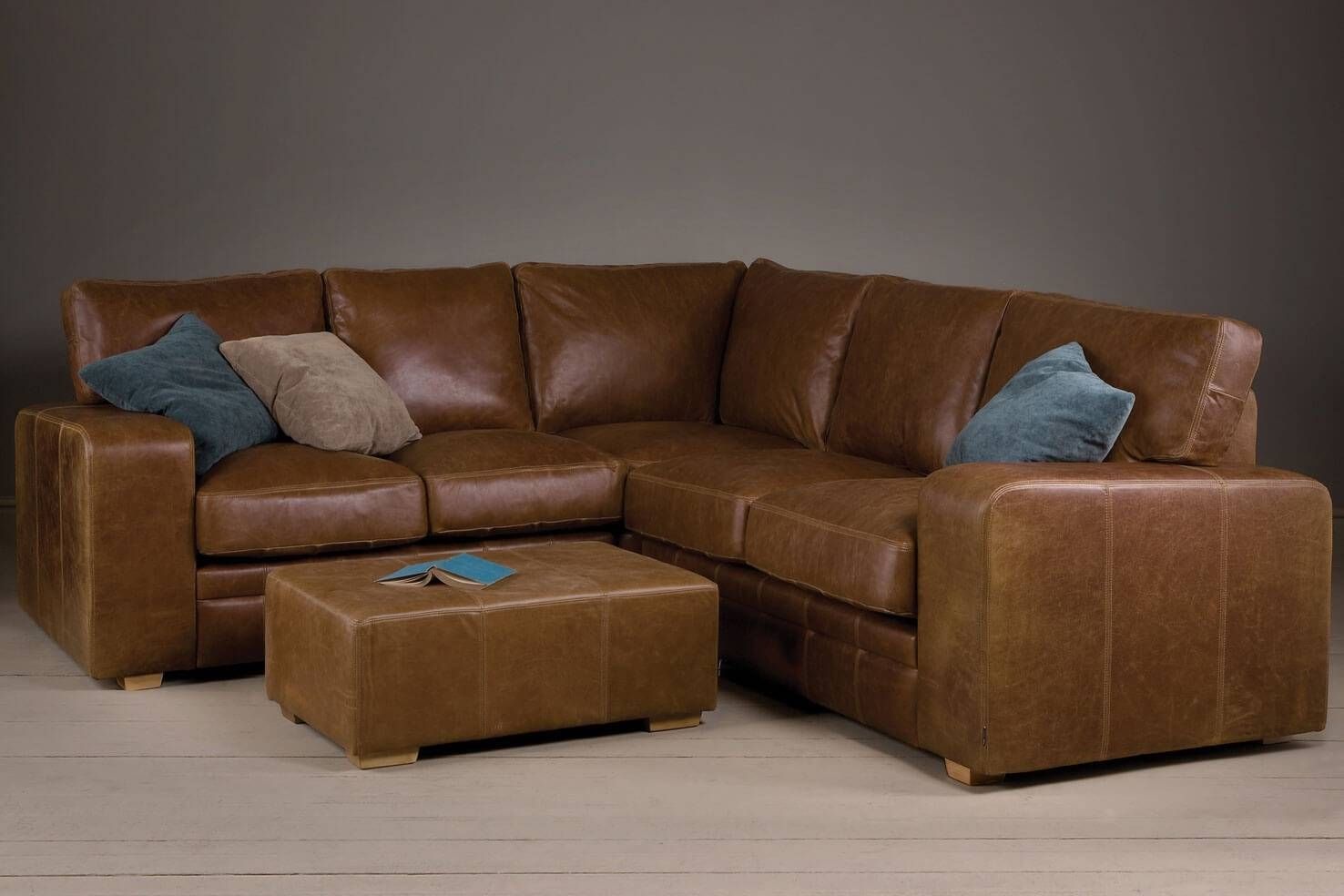 The Broad Arm Leather Corner Sofaindigo Furniture With Small Brown Leather Corner Sofas (View 4 of 30)