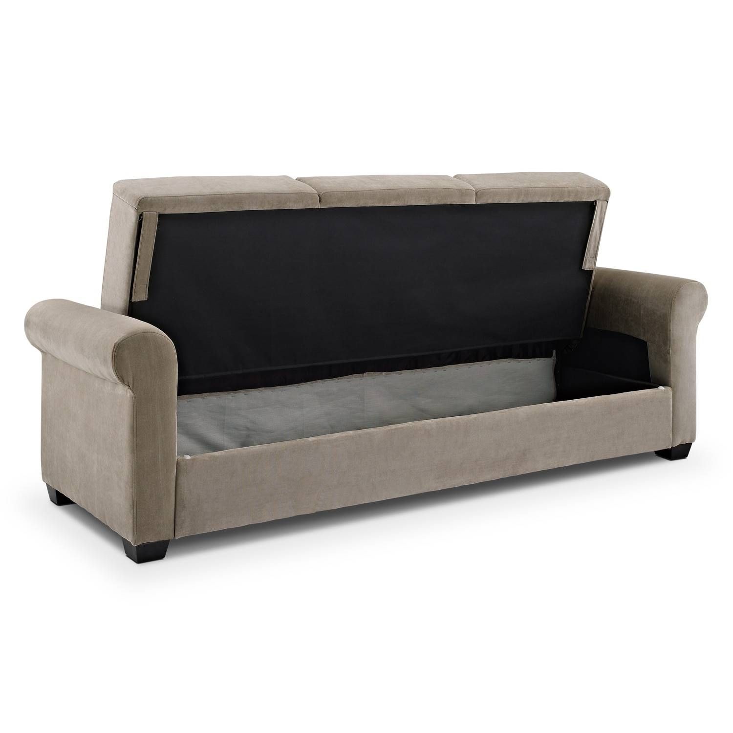 Thomas Futon Sofa Bed With Storage – Light Brown | Value City Intended For Sofa Beds With Storages (Photo 6 of 30)