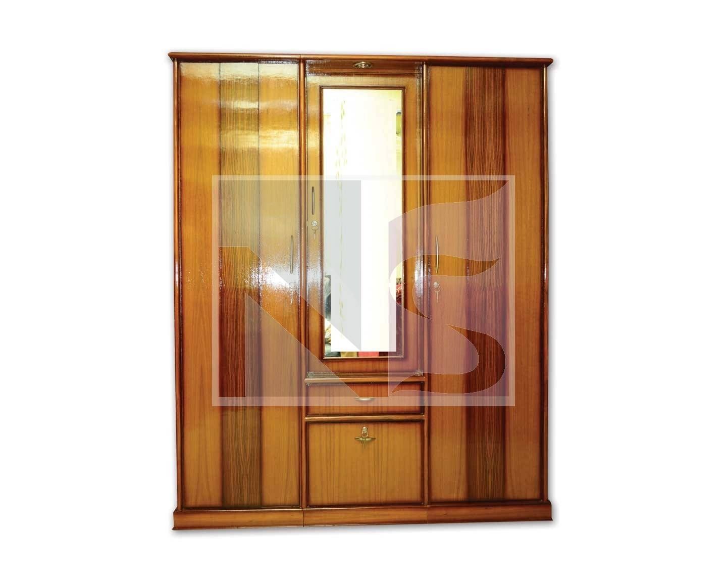 Three Door Wardrobe With Mirror And Front Drawer Pertaining To Three Door Wardrobes With Mirror (View 15 of 15)