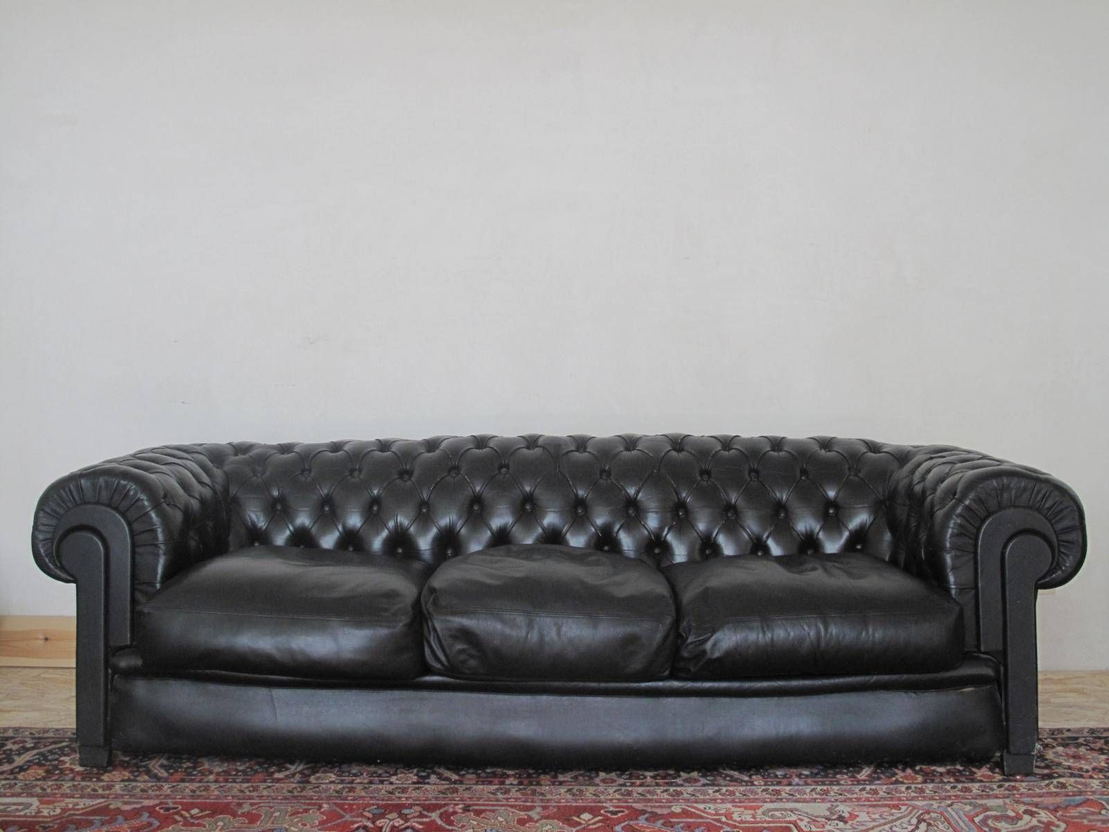 Three Seater Black Leather Chesterfield Sofa, 1970s For Sale At Pamono Within Chesterfield Black Sofas (Photo 23 of 30)