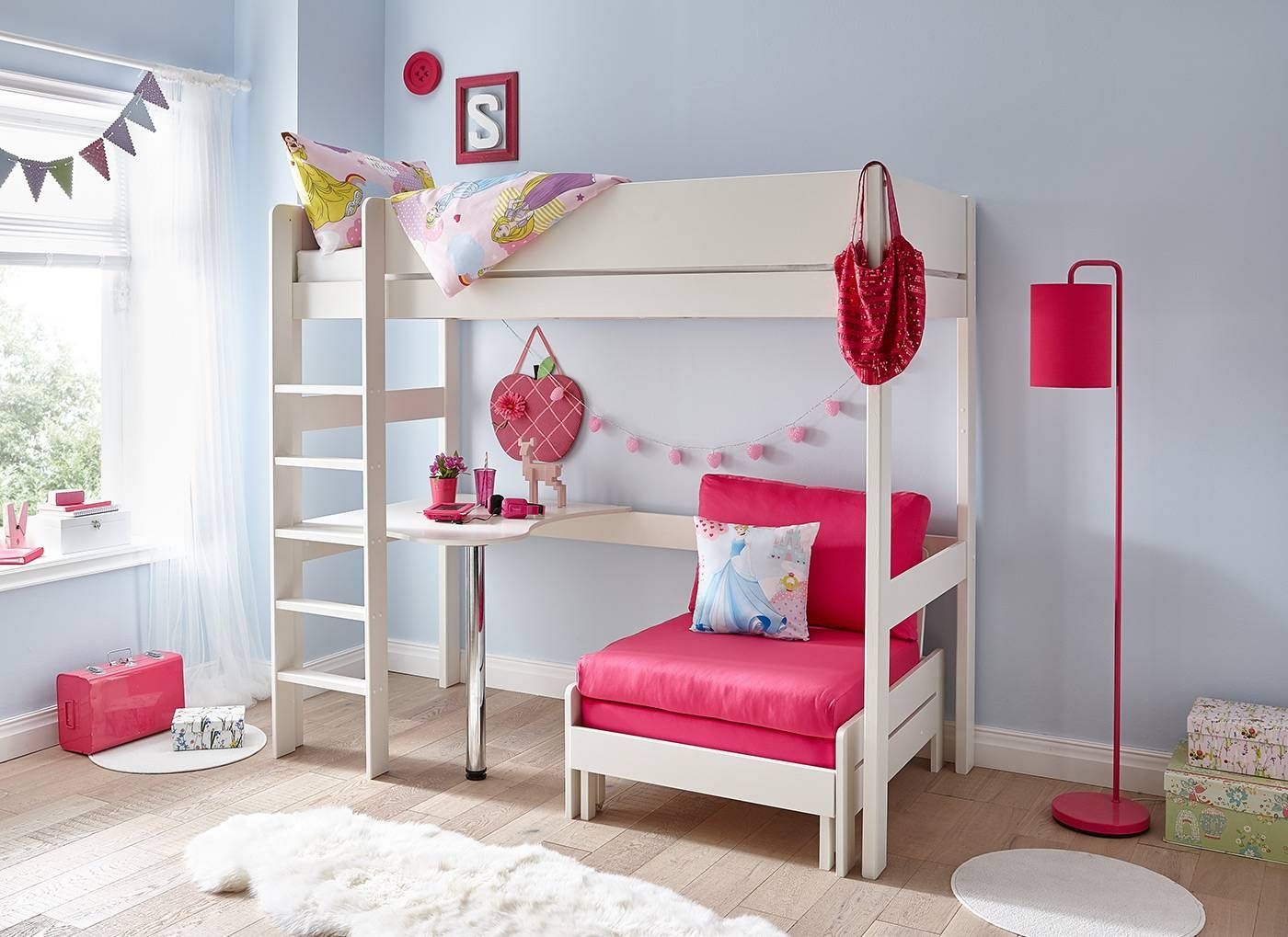 Tinsley Highsleeper With Desk – Pink And White | Dreams With High Sleeper Bed With Sofa (View 16 of 30)