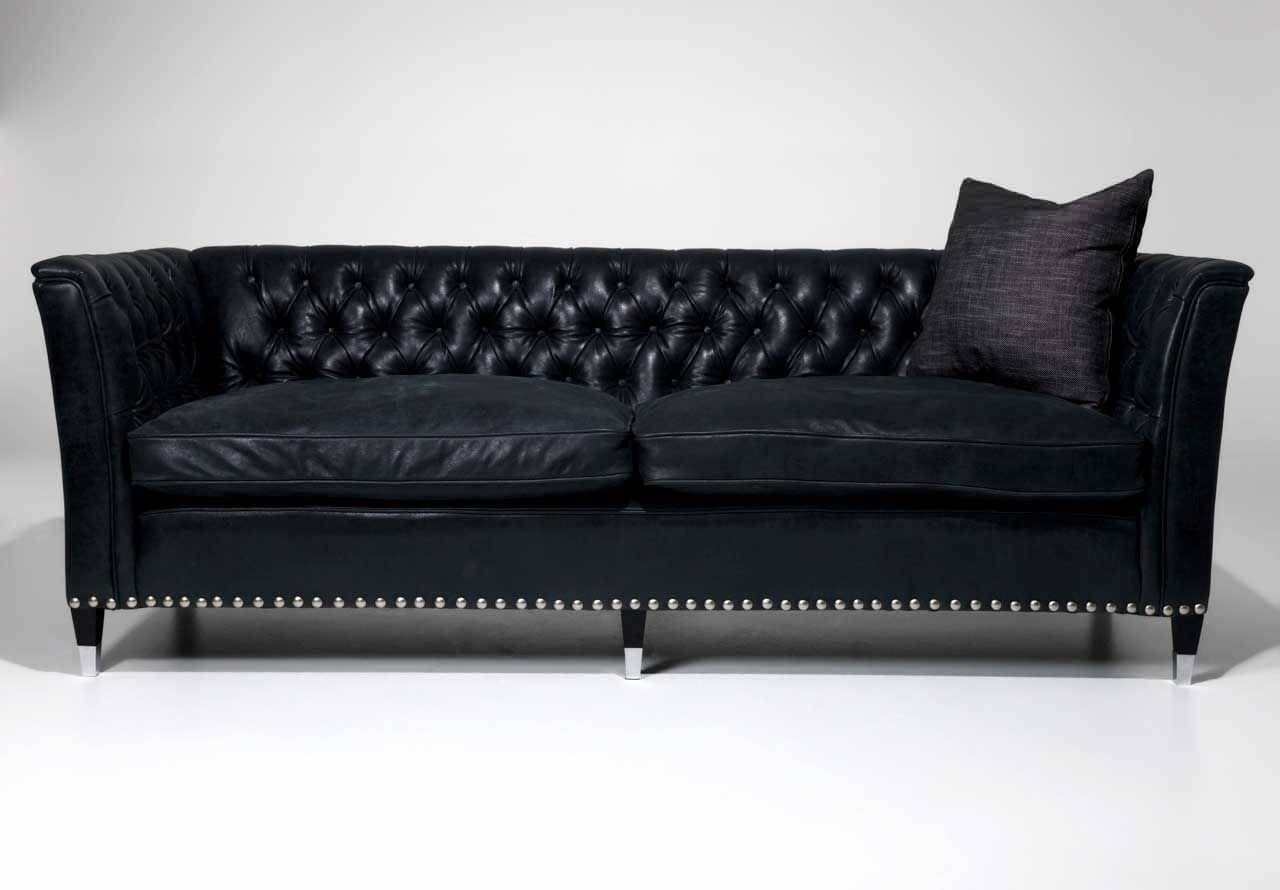 Traditional Sofa / Leather / 3 Seater / Black – Florence – Orior Inside Florence Leather Sofas (View 15 of 30)