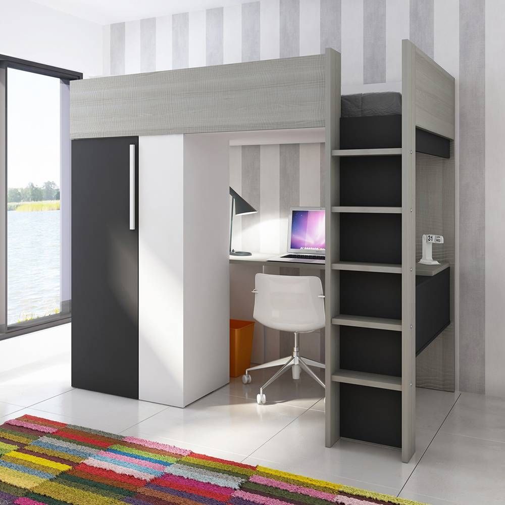 Trasman – Studio Highsleeper With Wardrobe And Desk – Charcoal Pertaining To High Sleeper With Desk And Wardrobes (View 12 of 15)