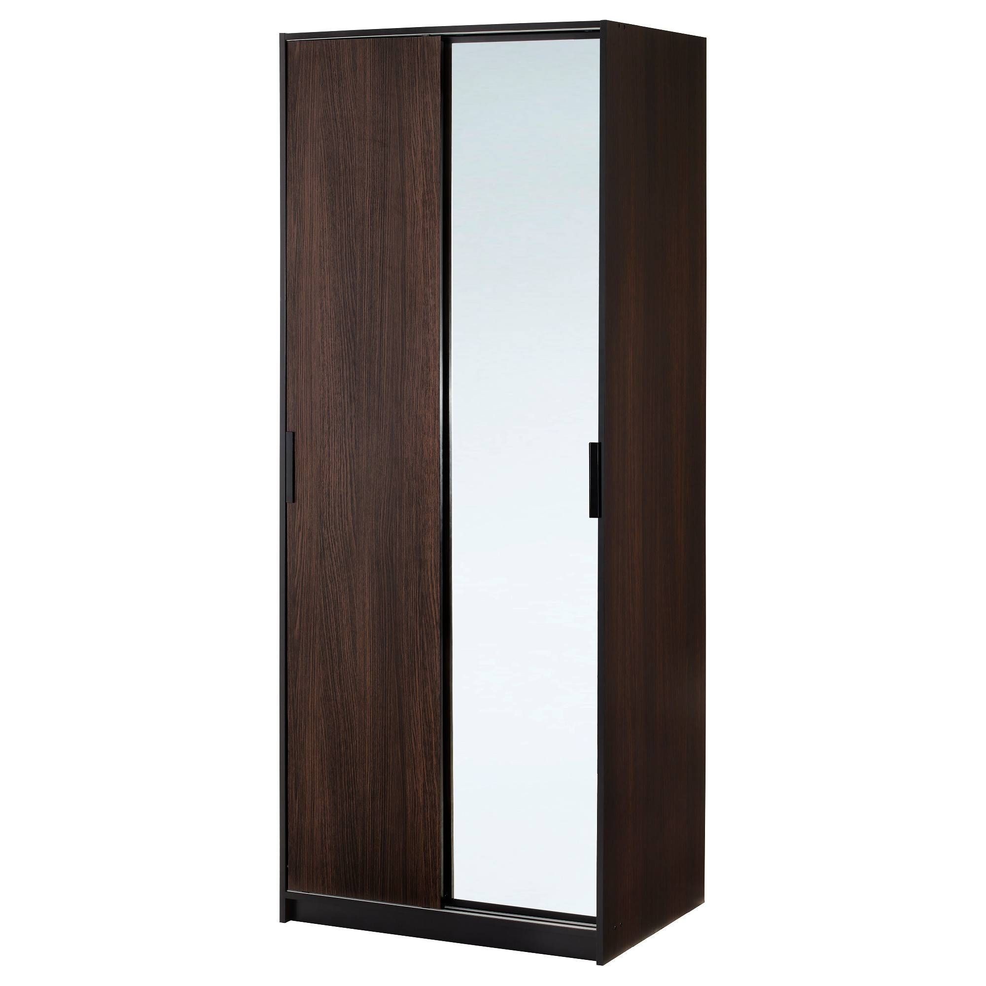 Trysil Wardrobe Dark Brown/mirror Glass 79x61x202 Cm – Ikea Throughout Dark Wood Wardrobes Ikea (View 6 of 30)