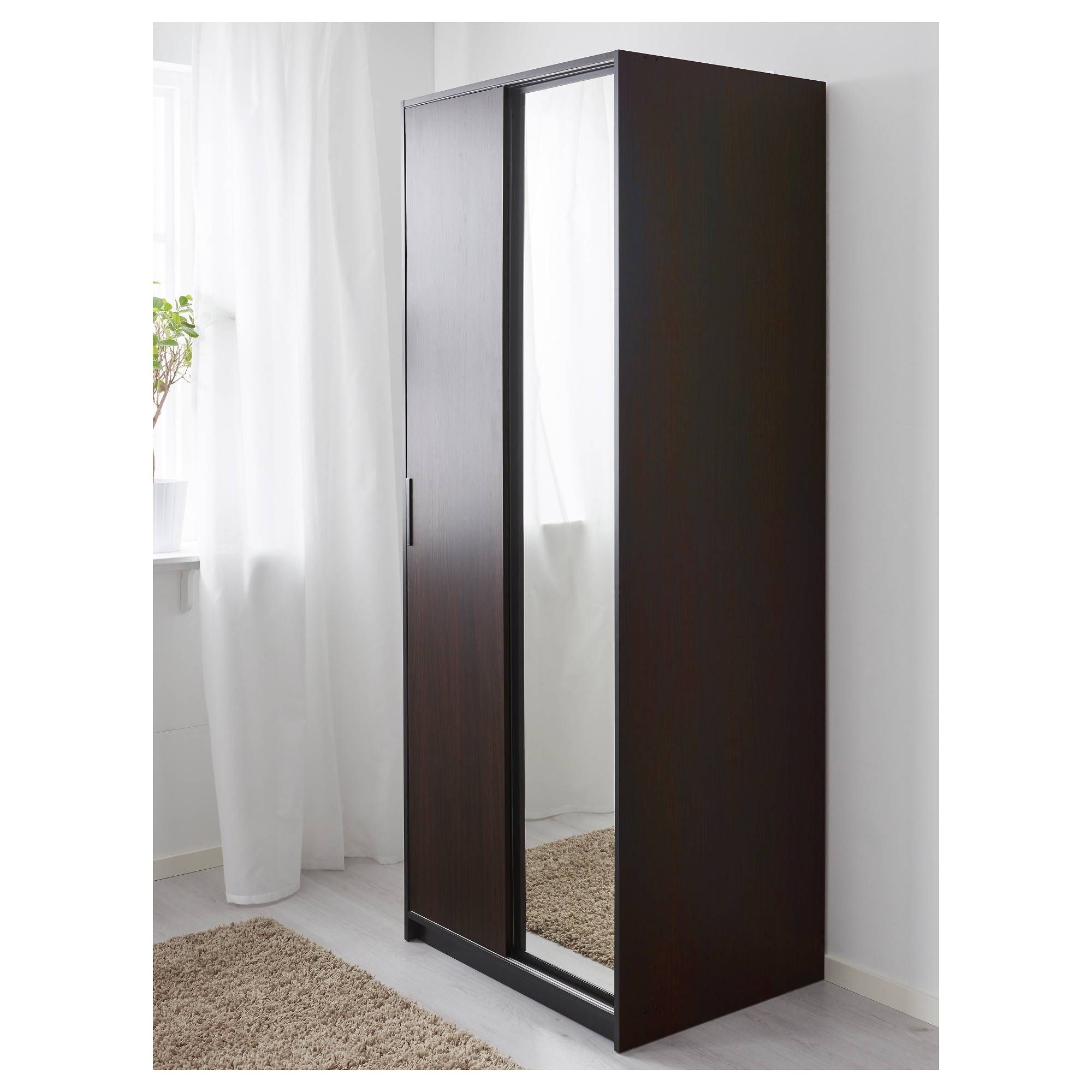 Trysil Wardrobe Dark Brown/mirror Glass 79x61x202 Cm – Ikea With Dark Brown Wardrobes (View 7 of 15)