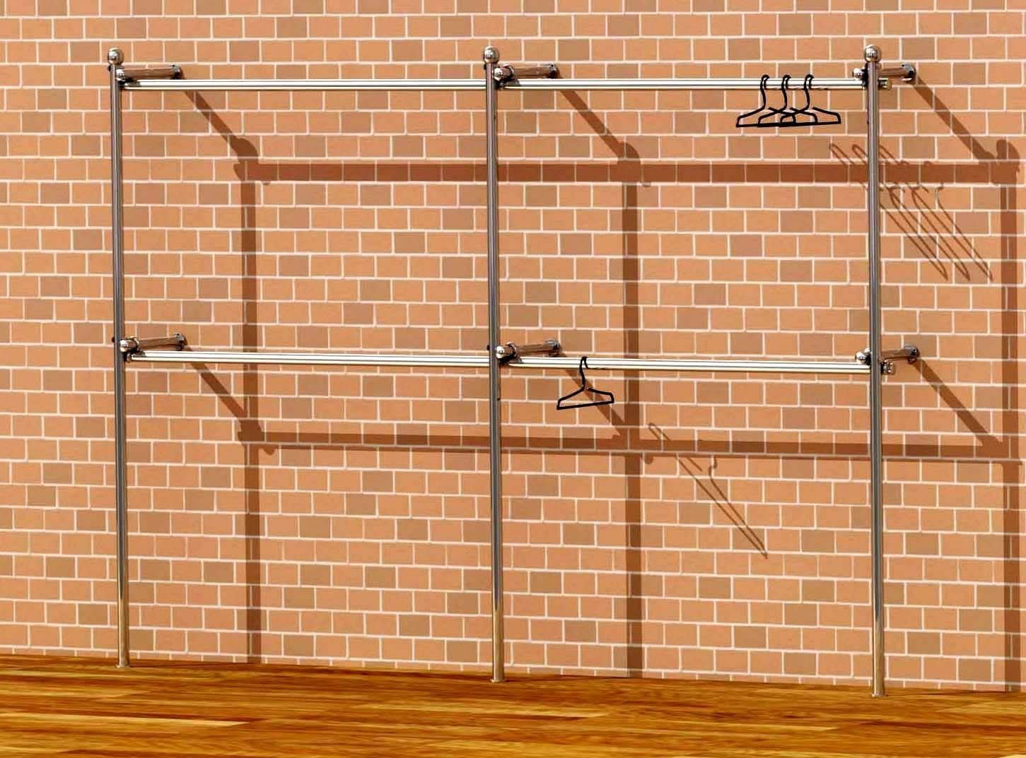 Tube & Clamp Walk In Wardrobe Wall Clothes Rack Fashion Shop Intended For Double Clothes Rail Wardrobes (View 21 of 30)