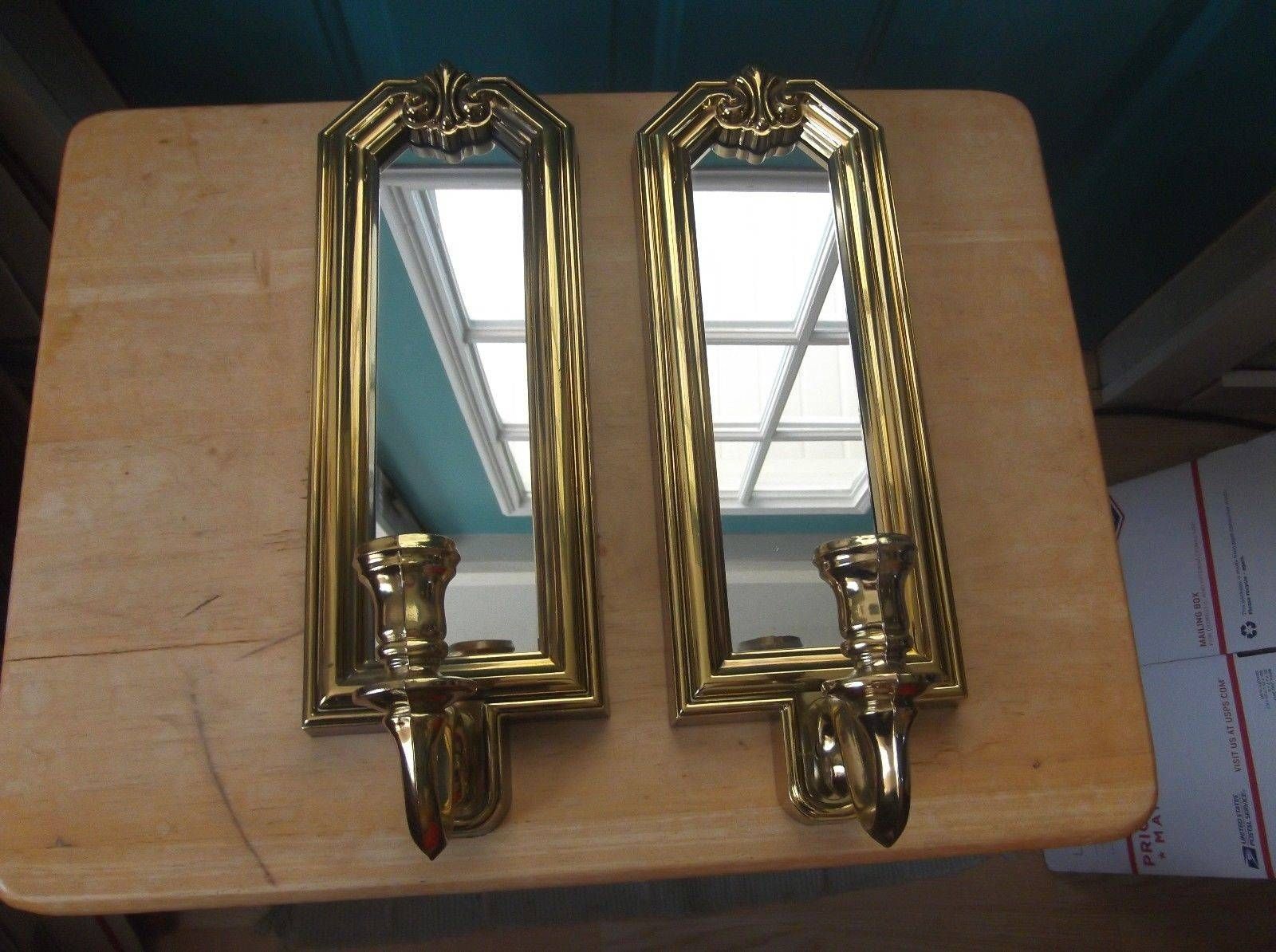 Two Retro Wall Mirrors In Gold Toned Plastic With Taper Candle Pertaining To Retro Wall Mirrors (View 17 of 25)