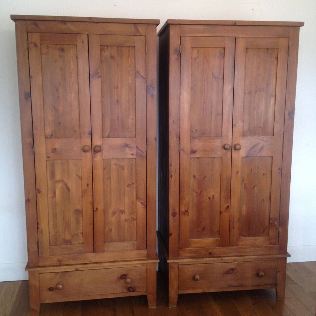 Two Soild Victorian Style Pine Wood Wardrobes With Bottom Draws Intended For Wood Wardrobes (View 9 of 15)