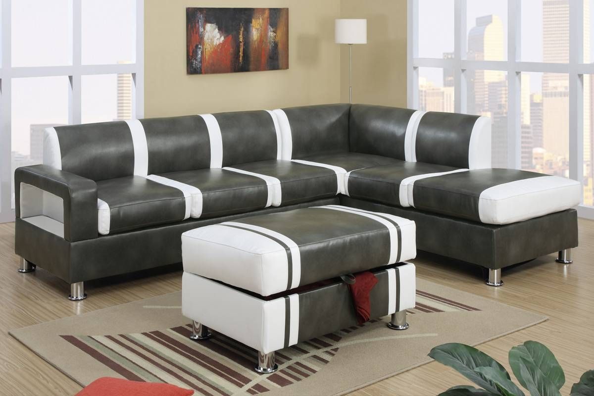 Ultra Modern Two Tone Faux Leather Sectional Sofa With Ottoman With Regard To Faux Leather Sectional Sofas (View 10 of 25)