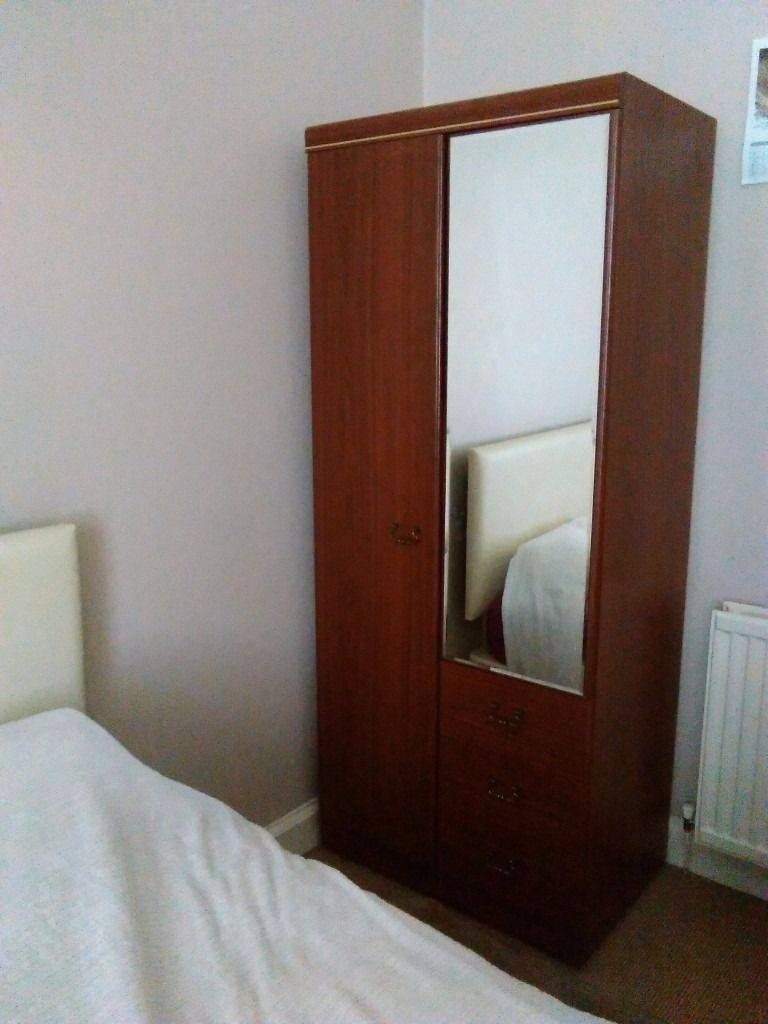 Very Good Condition Dark Wood Wardrobe With Mirror And Three Within Dark Wood Wardrobe With Mirror (View 25 of 30)