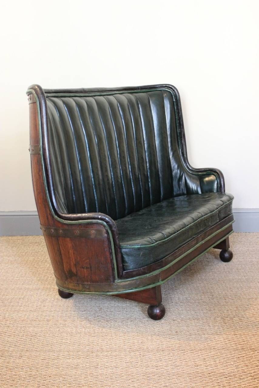 Very Unusual Circa 1930s Spanish Oak Barrel Sofa In Leather With Regard To 1930s Sofas (View 14 of 30)