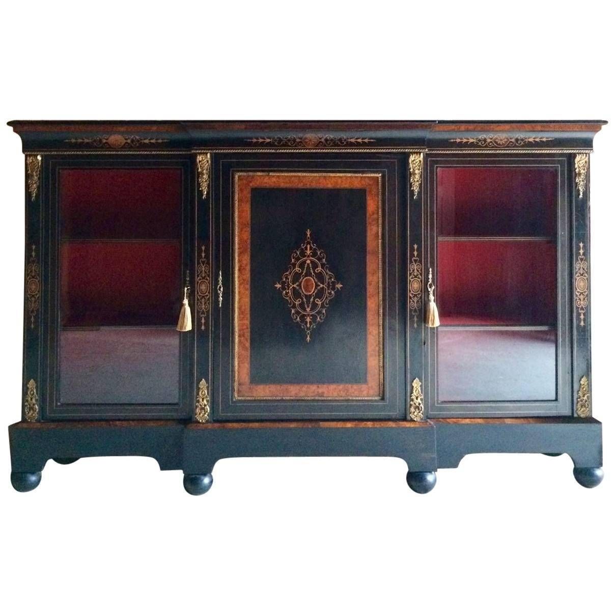 Victorian Ebonized And Amboyna Inlaid Breakfront Credenza Pertaining To Chinese Sideboards (View 14 of 30)
