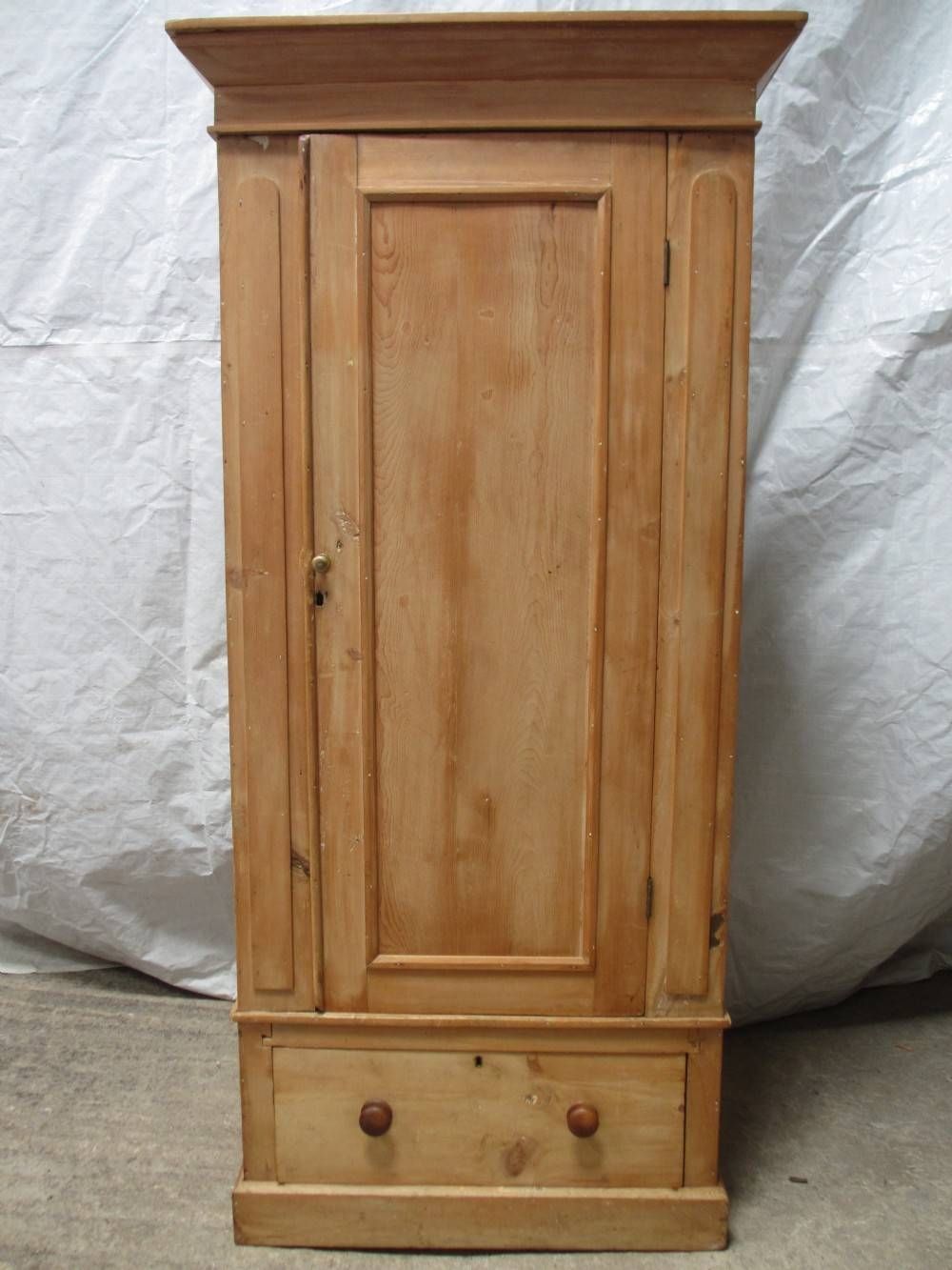 Victorian Pine Single Door Wardrobe With Drawer Under | 263126 Intended For Pine Single Wardrobes (Photo 1 of 15)