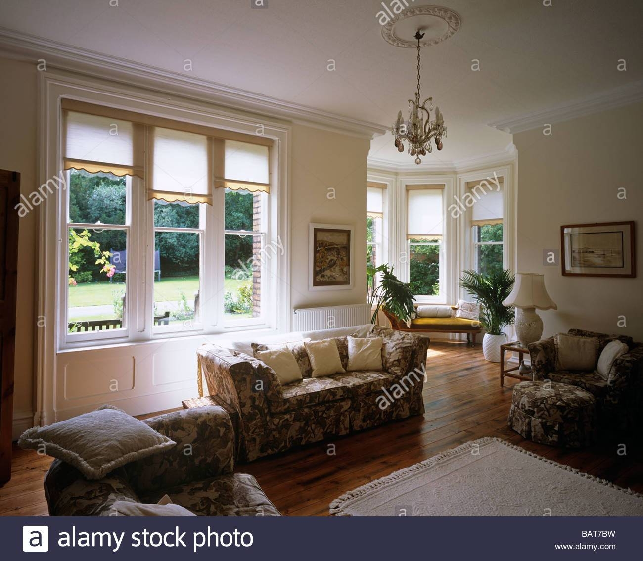 View Of A Large English Sitting Room With White Walls, Brown Within Chintz Sofas (Photo 1 of 22)