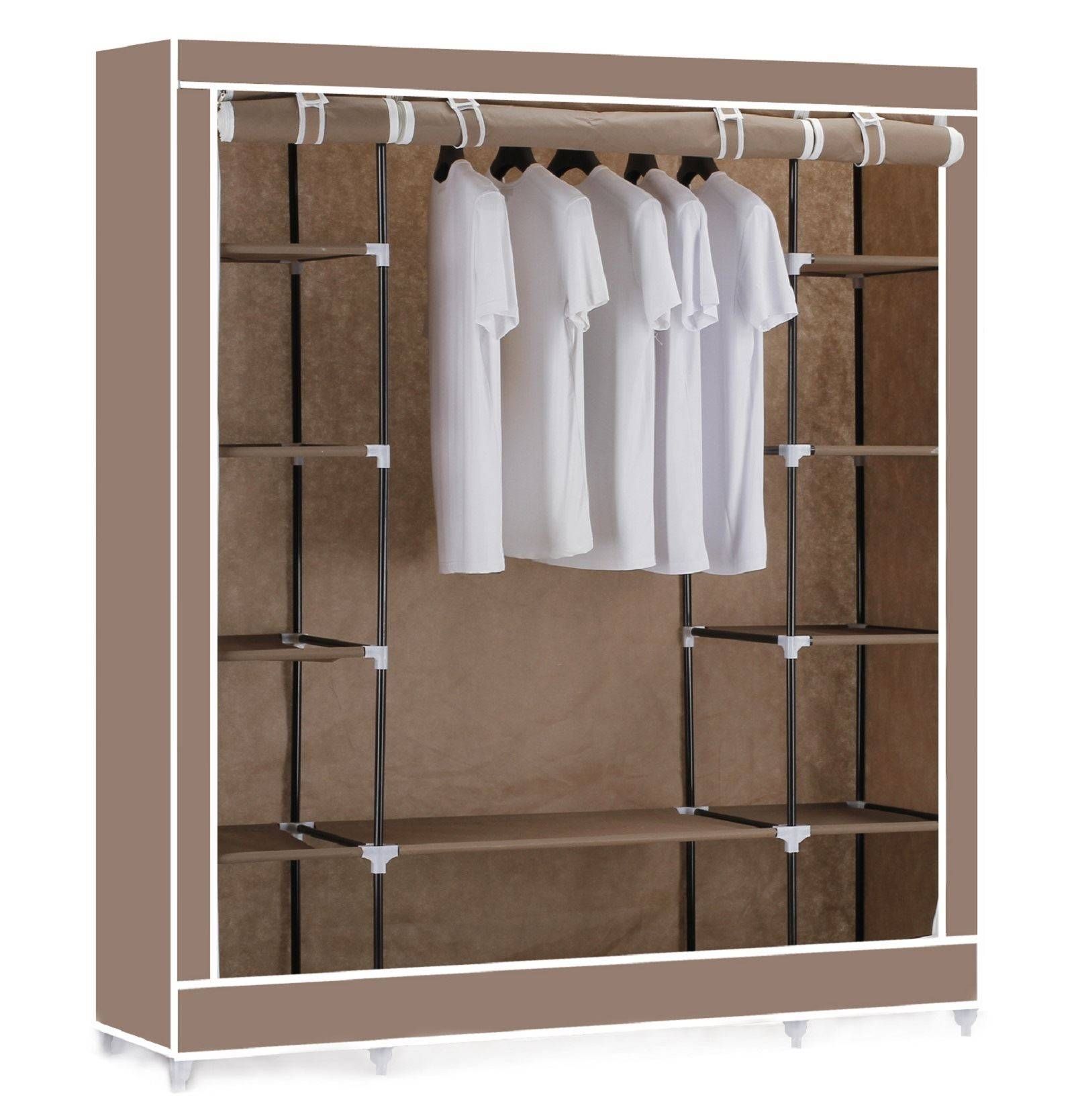 Vinsani Triple Canvas Clothes Wardrobe Hanging Rail With Storage With Regard To Double Hanging Rail Wardrobes (View 6 of 30)