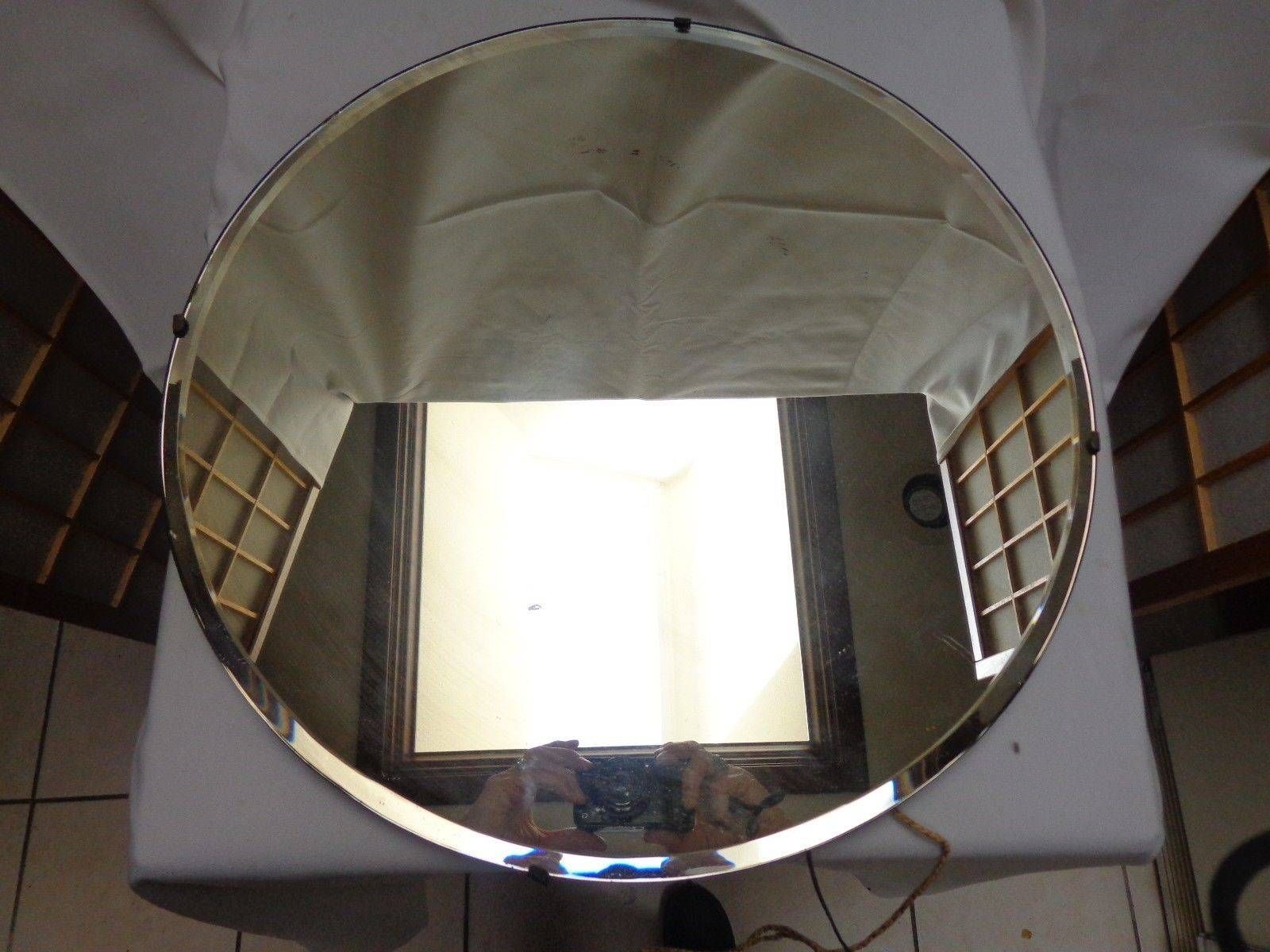 Vintage Art Deco Round Beveled Glass Mirror 18 Across Frameless With Regard To Round Bevelled Mirrors (Photo 6 of 25)