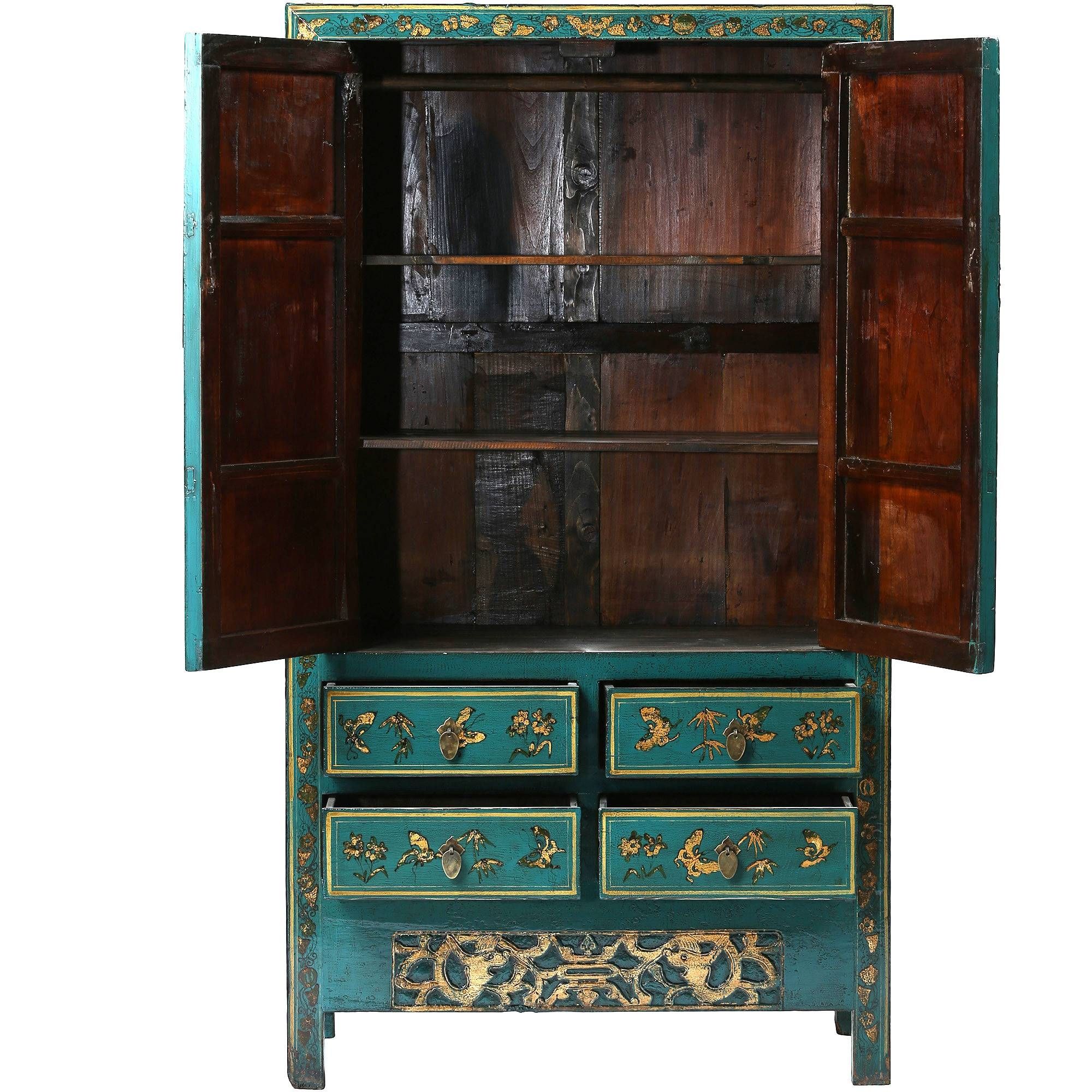 Vintage Chinese Blue Wardrobe From Shanxi | Vinterior Pertaining To Chinese Wardrobes (View 10 of 15)