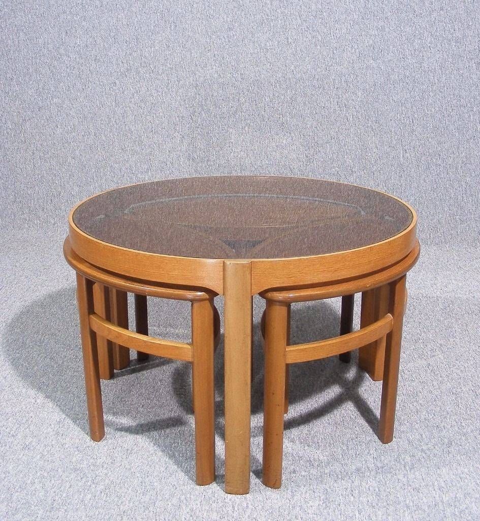 Vintage Retro Teak Glass Top Nathan Petal Nesting Coffee Tables Inside Retro Teak Glass Coffee Tables (View 2 of 30)