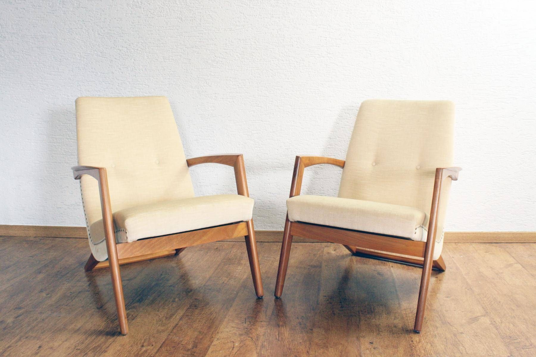 Vintage Scandinavian Teak & Beige Fabric Armchairs, Set Of 2 For Regarding Fabric Armchairs (View 20 of 30)