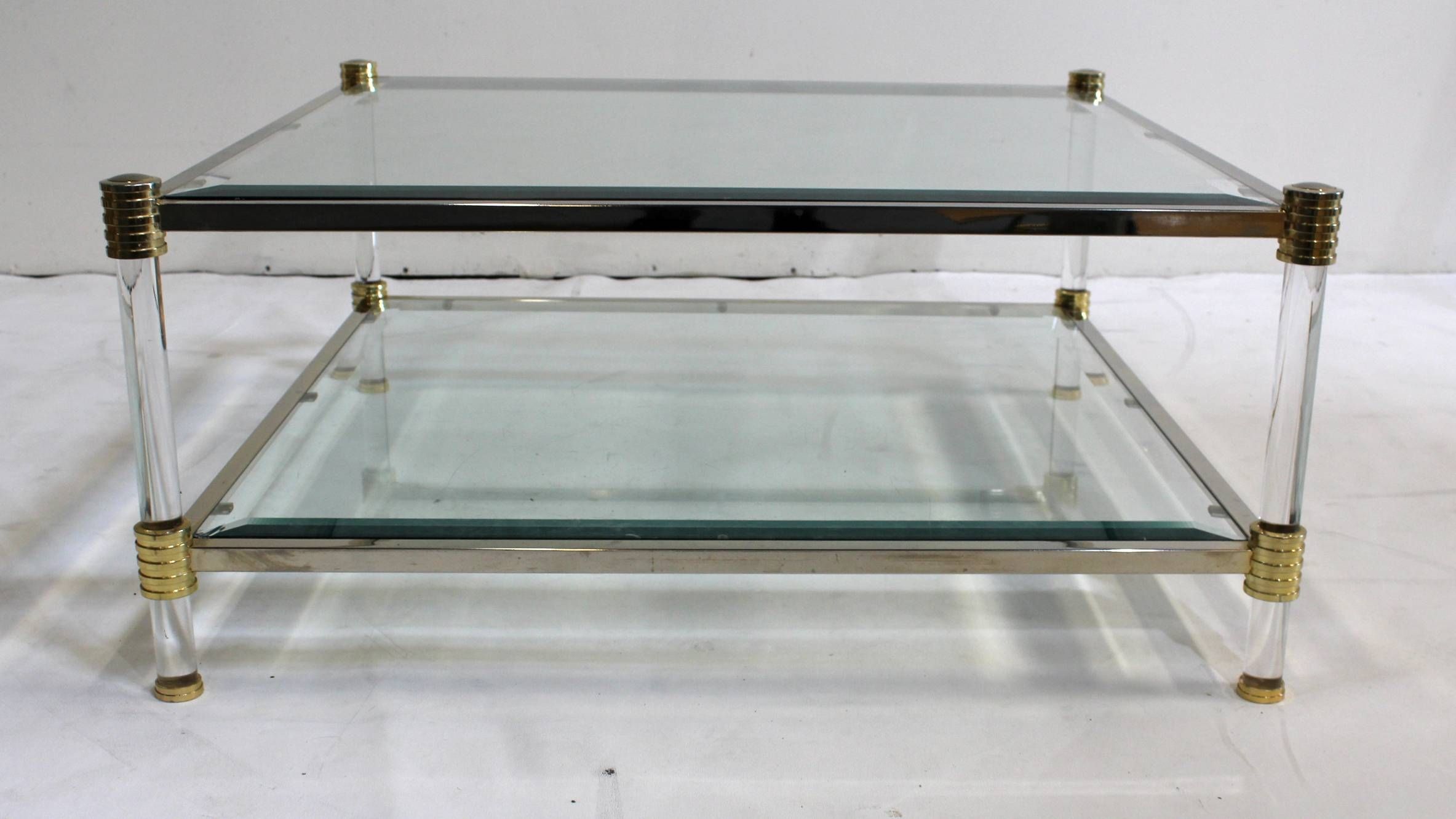 Vintage Style Coffee Table | Brass Chrome Lucite And Glass Coffee For Chrome And Glass Coffee Tables (View 28 of 30)
