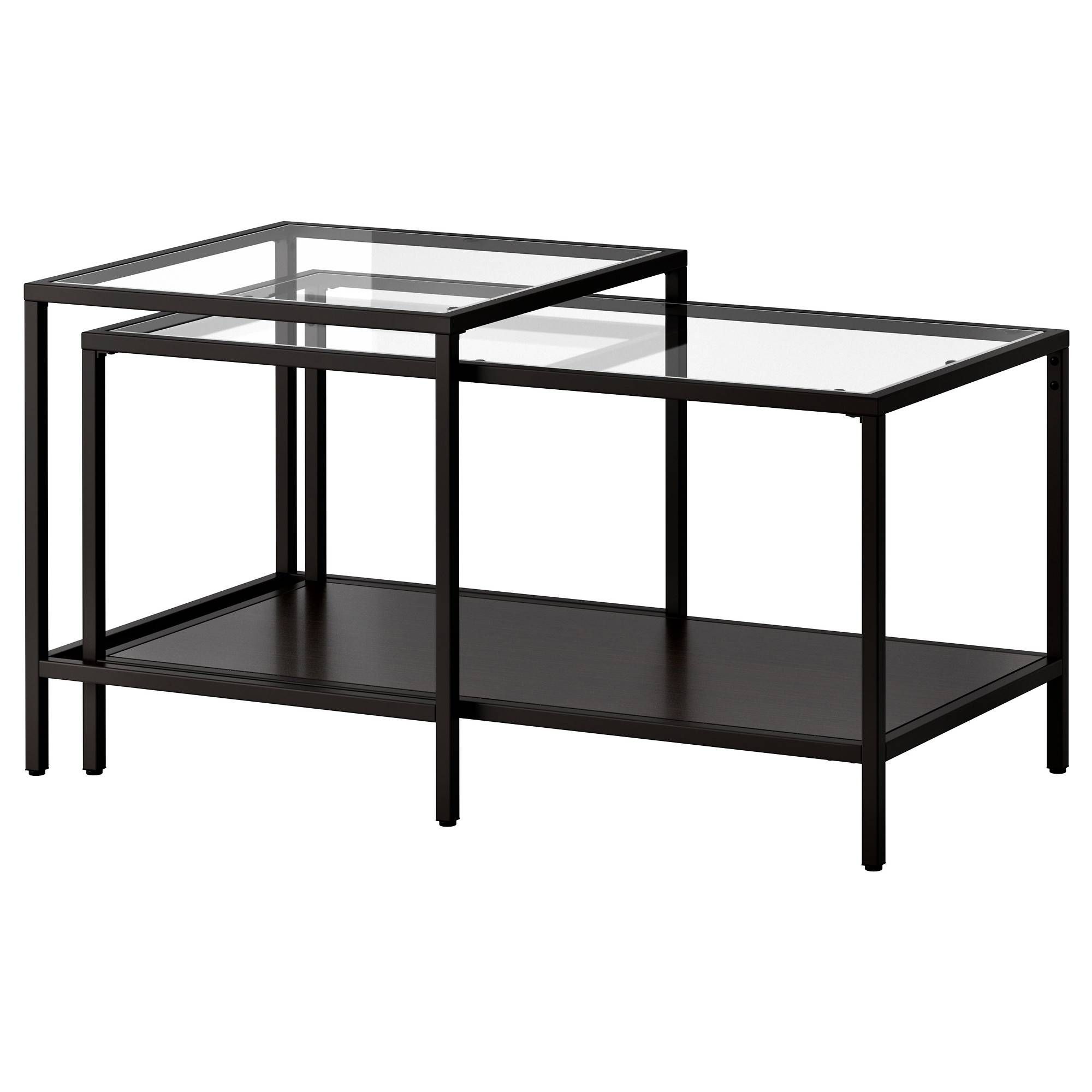 Vittsjö Nest Of Tables, Set Of 2 Black Brown/glass 90x50 Cm – Ikea Within Nest Coffee Tables (View 30 of 30)