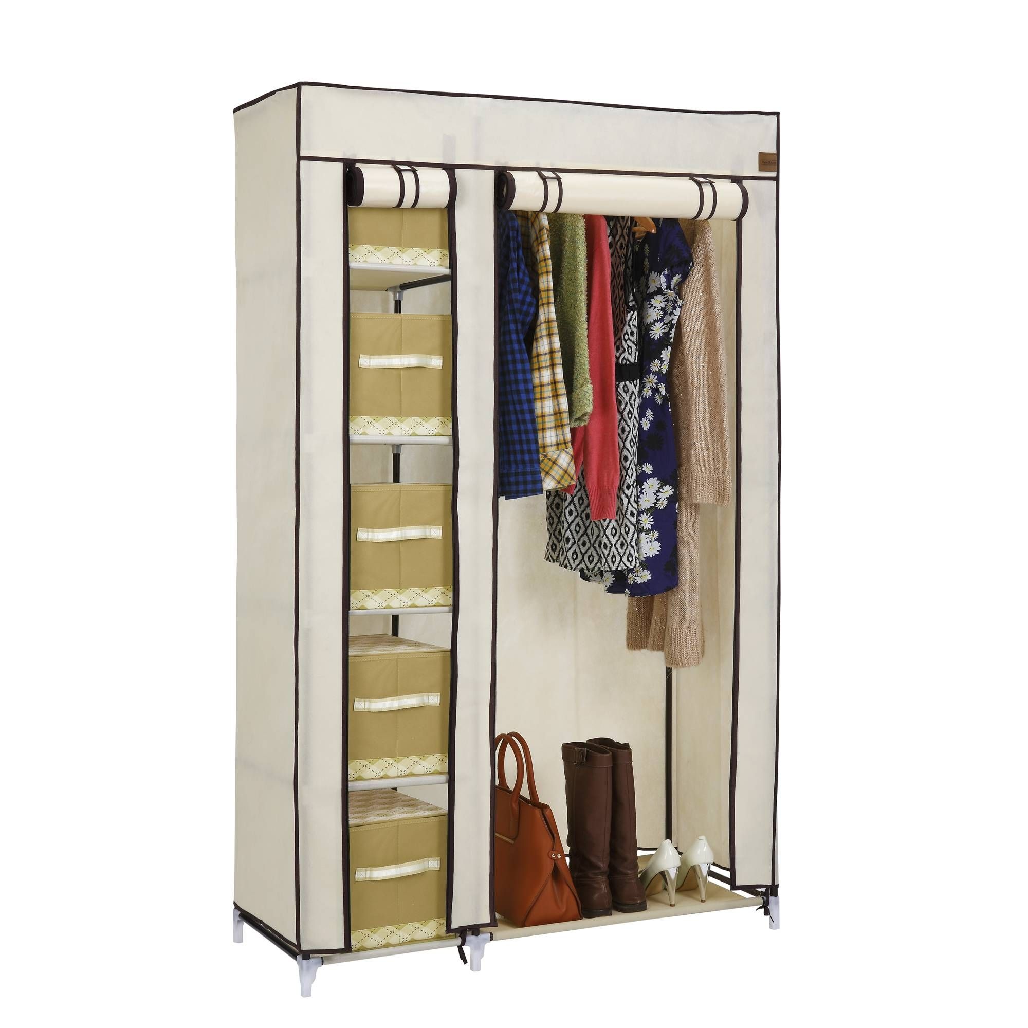 Vonhaus Double Canvas Effect Wardrobe Clothes Hanging Rail Shelves For Double Clothes Rail Wardrobes (View 5 of 30)