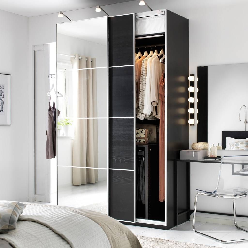 Wardrobe With Sliding Doors Cheap Personalised Home Design Within Dark Wood Wardrobe With Mirror (Photo 1 of 30)