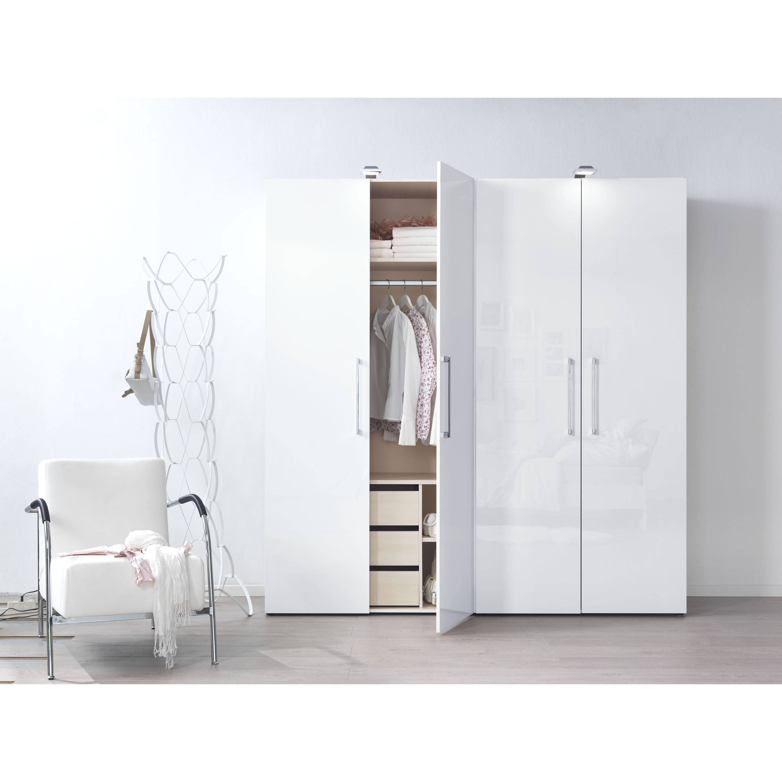 Welle Mobel Five Plus High Gloss Wardrobe W100cm Intended For White High Gloss Wardrobes (View 2 of 15)