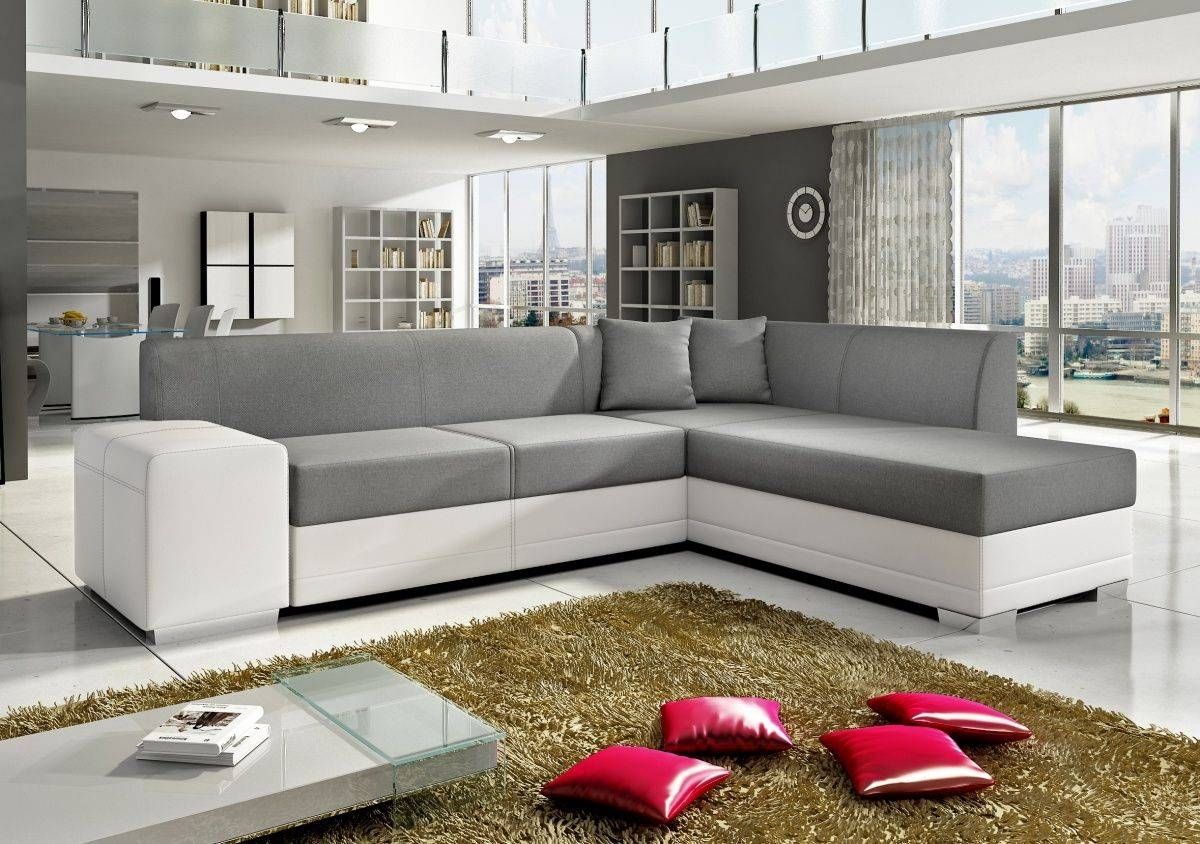 White Leather & Grey Fabric Corner Sofa For Corner Sofa Leather (View 26 of 30)
