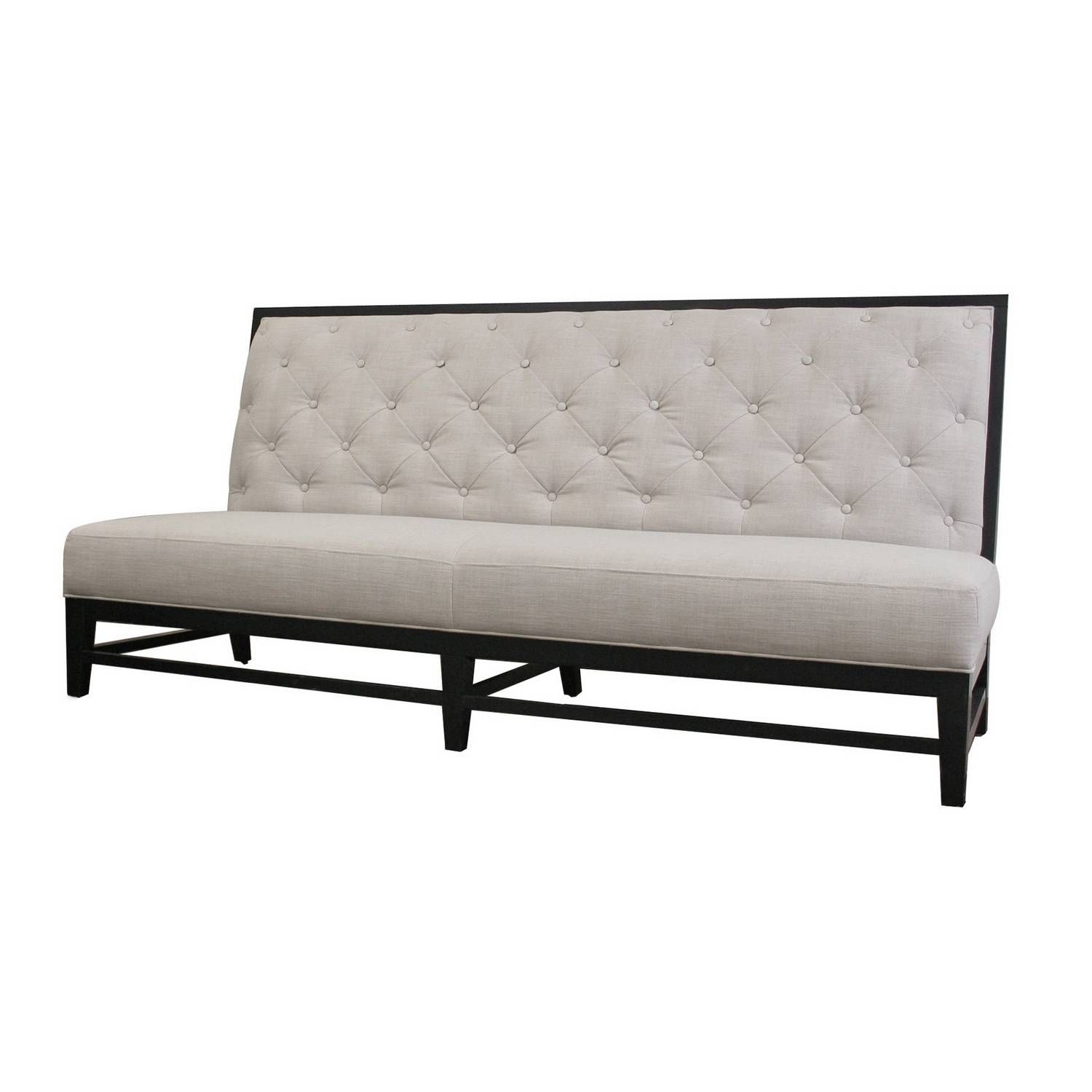 White Leather Modern Tufted Sofa With Black Wooden Frame For With Leather Bench Sofas (View 8 of 30)