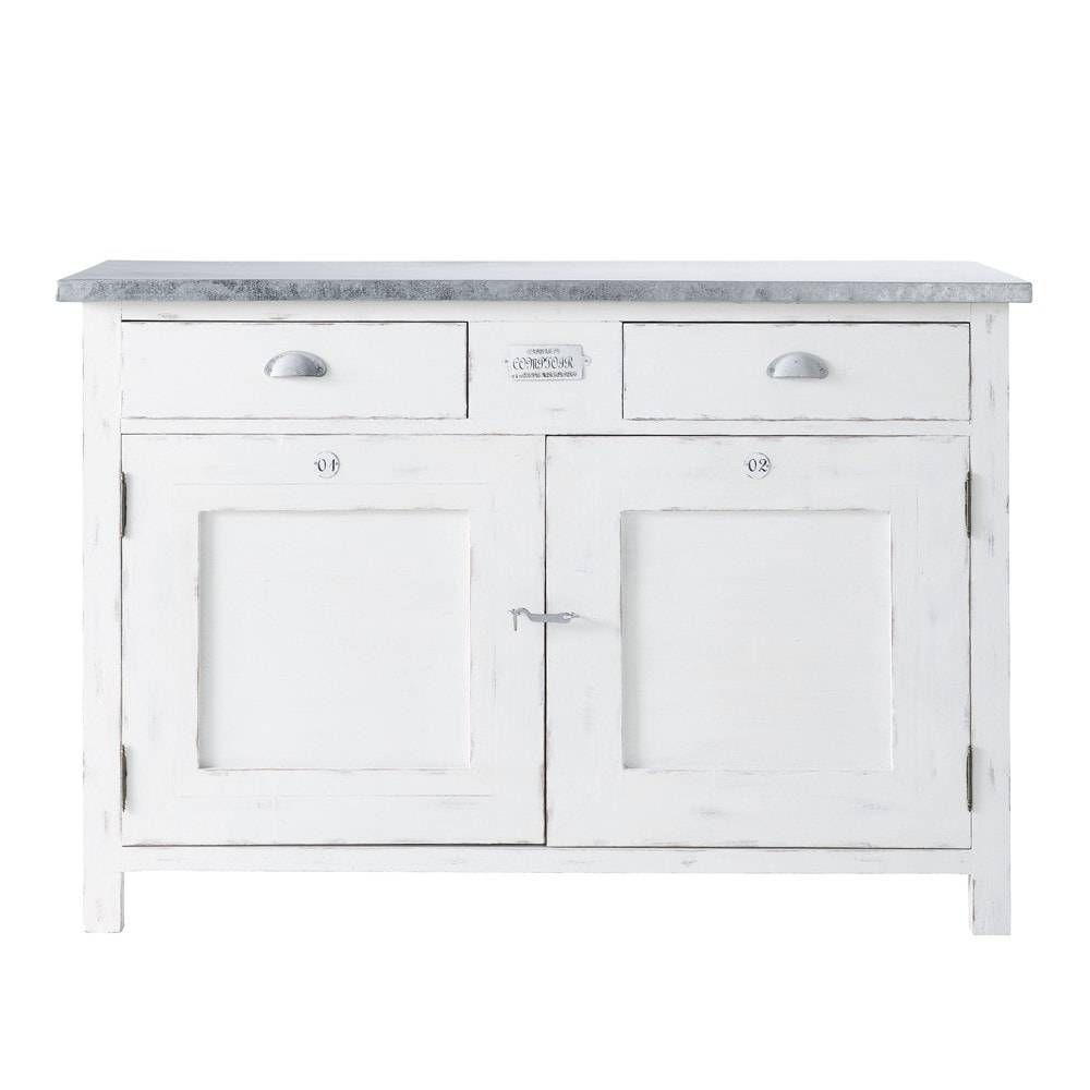 White Paulownia Wood 2 Door 2 Drawer Sideboard W 125cm Sorgues With White Wood Sideboards (Photo 12 of 30)