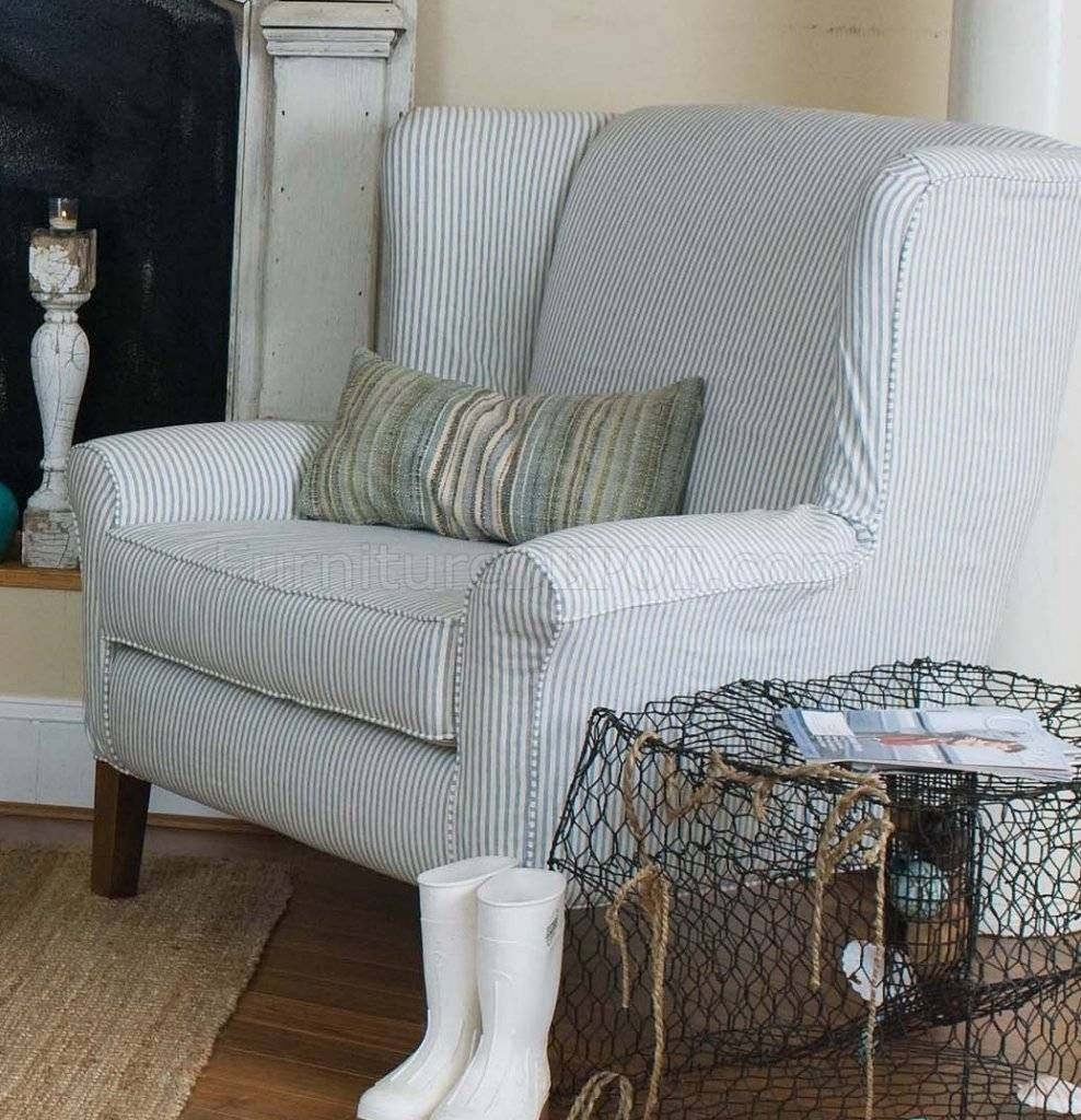 & White Striped Fabric Classic Sofa & Oversize Chair With Regard To Striped Sofas And Chairs (Photo 1 of 30)
