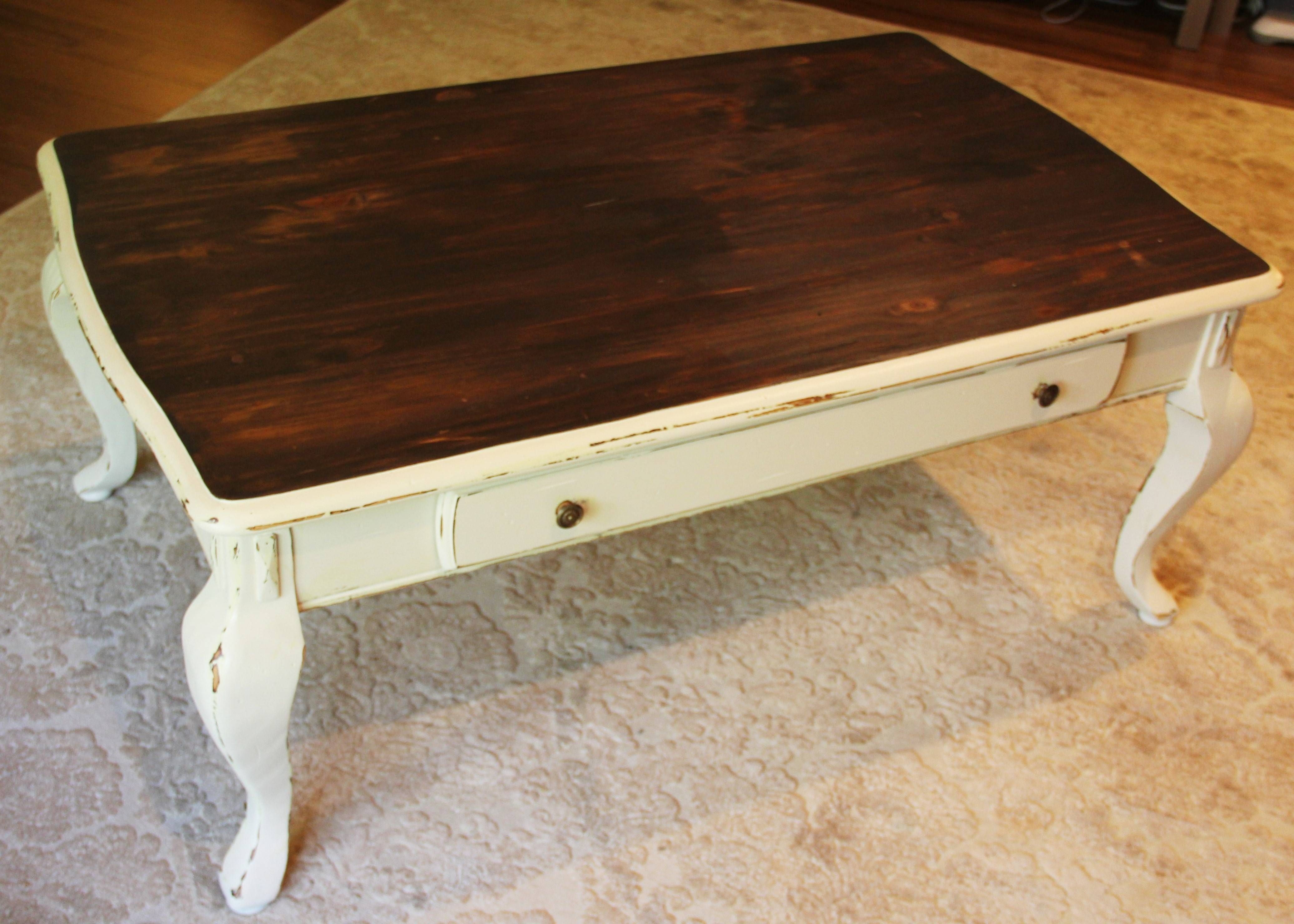 White Wooden Coffee Table With Drawer Under The Brown Wooden Within Oak And Cream Coffee Tables (View 20 of 30)