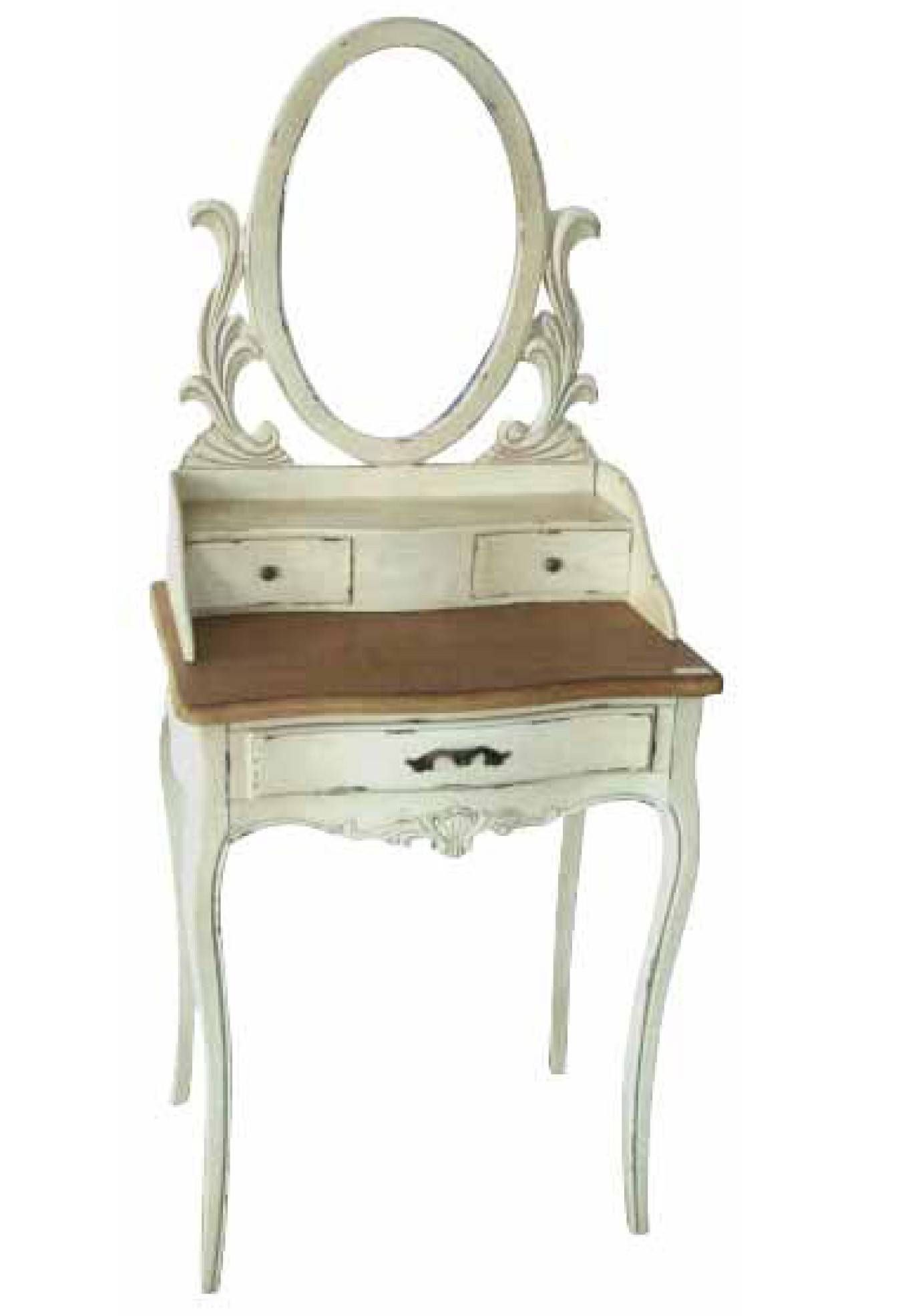 White Wooden Vanity With Drawers And Small Oval Mirror With White Regarding Small Antique Mirrors (Photo 17 of 25)