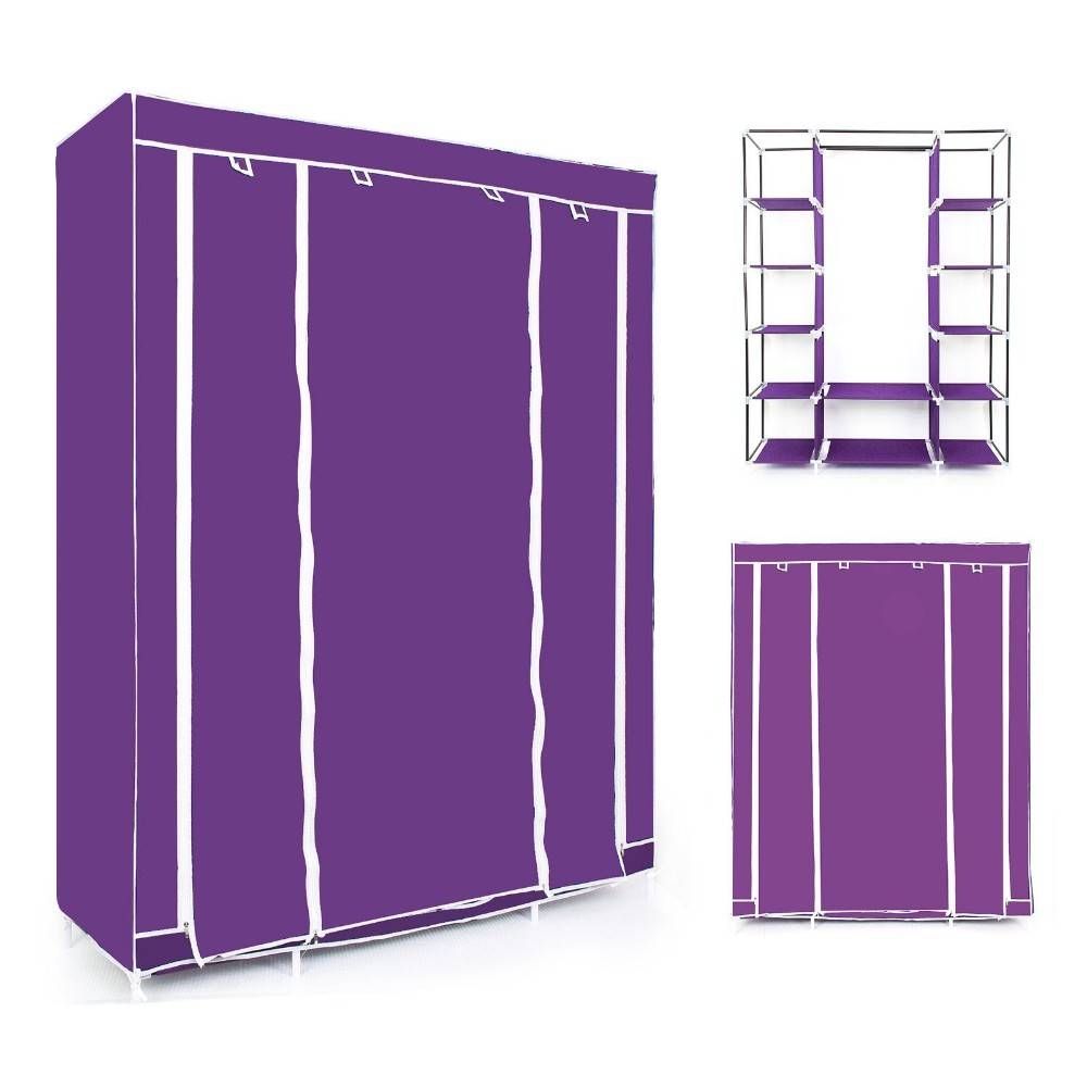 Wholesale Double/triple Canvas Wardrobe Cupboard Hanging Clothes Pertaining To Double Canvas Wardrobe Rail Clothes Storage Cupboard (Photo 9 of 30)